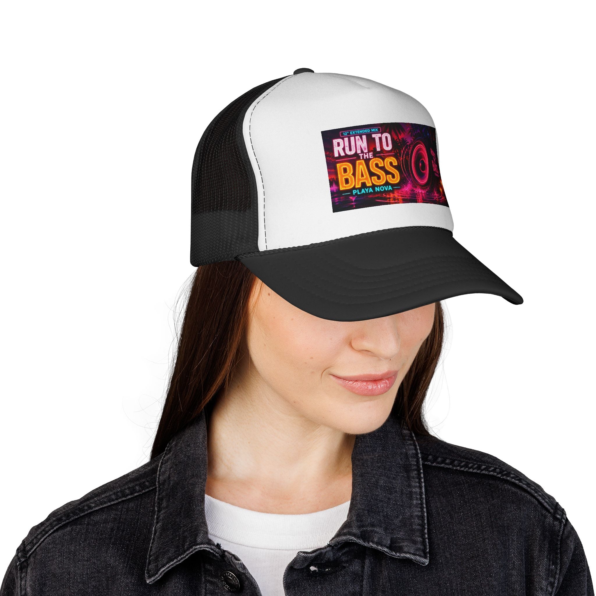 Run to the Bass Trucker Cap — Neon EDM Festival Hat