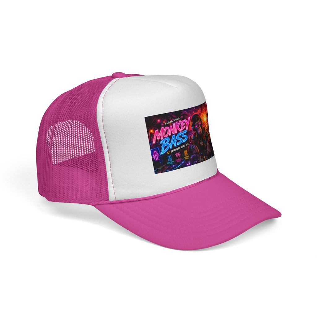 Monkey Bass Trucker Cap — Neon Retro EDM Music Festival Hat