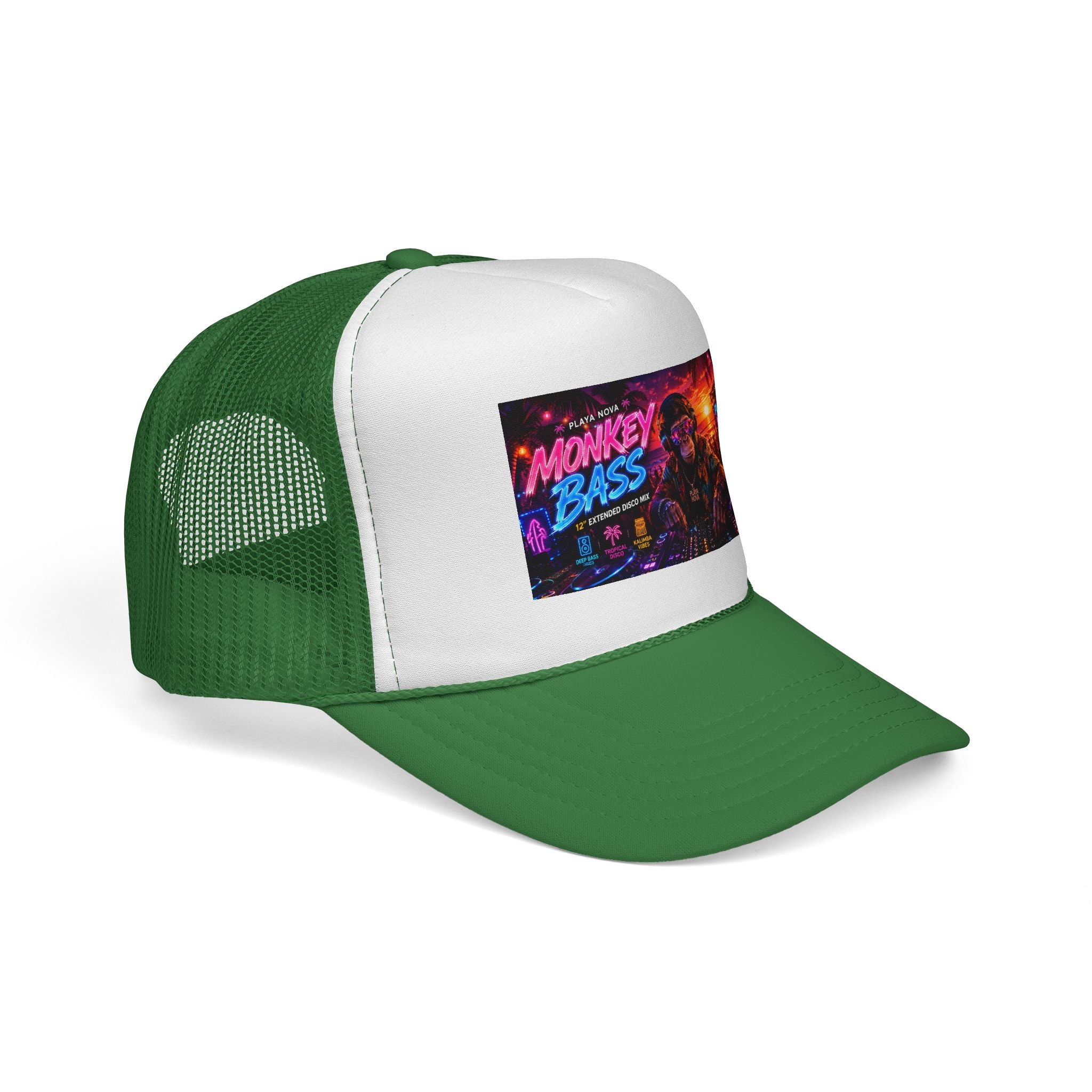 Monkey Bass Trucker Cap — Neon Retro EDM Music Festival Hat
