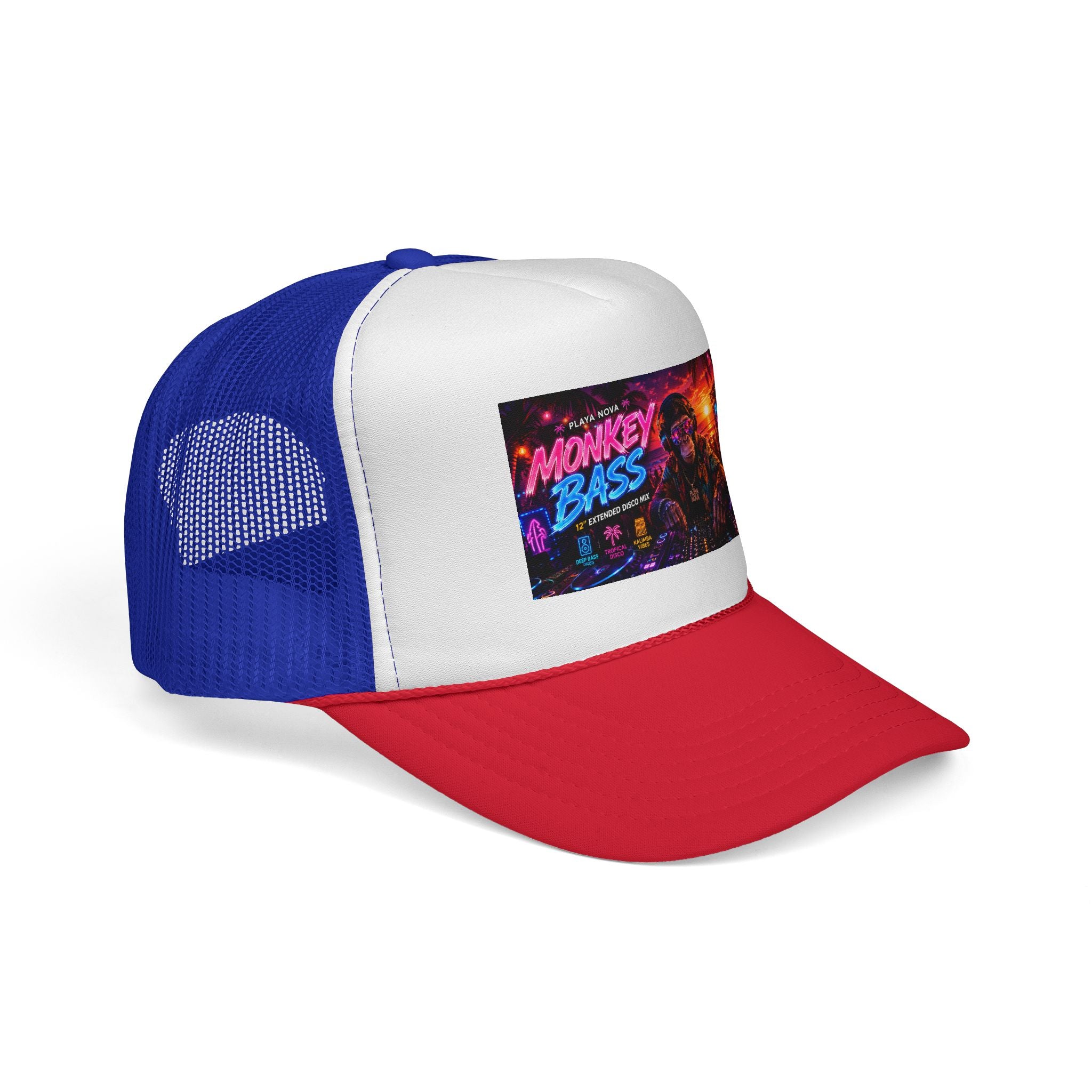 Monkey Bass Trucker Cap — Neon Retro EDM Music Festival Hat