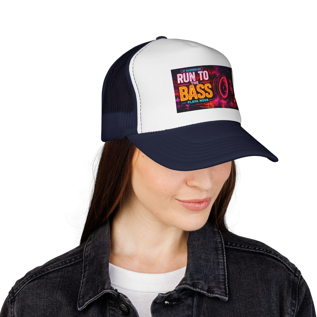 Run to the Bass Trucker Cap — Neon EDM Festival Hat