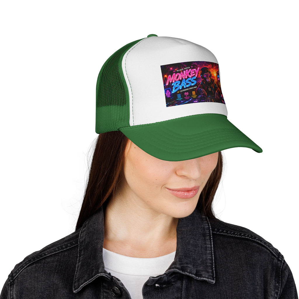 Monkey Bass Trucker Cap — Neon Retro EDM Music Festival Hat