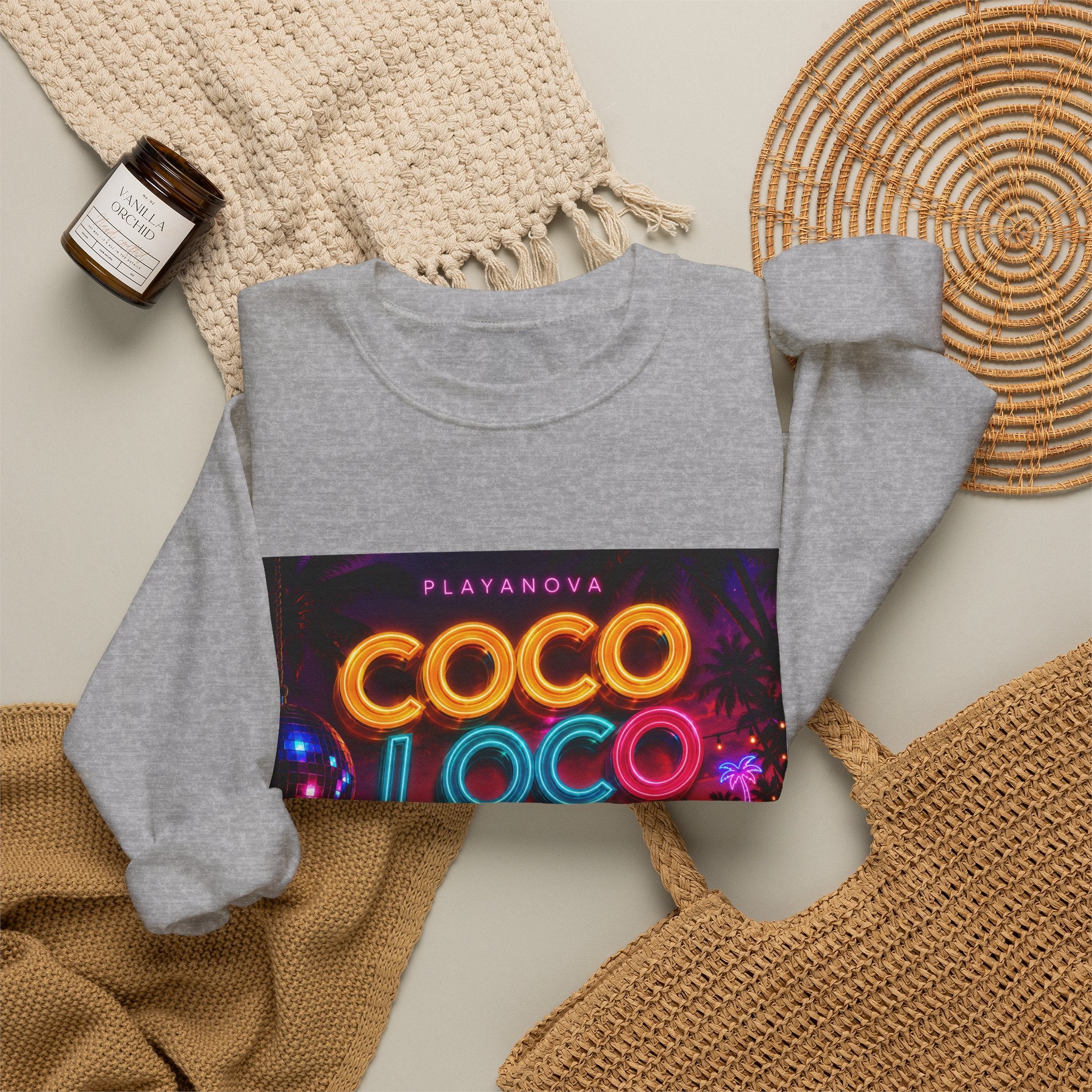 Coco Loco Neon Graphic Sweatshirt — Tropical Retro Beach Vibes