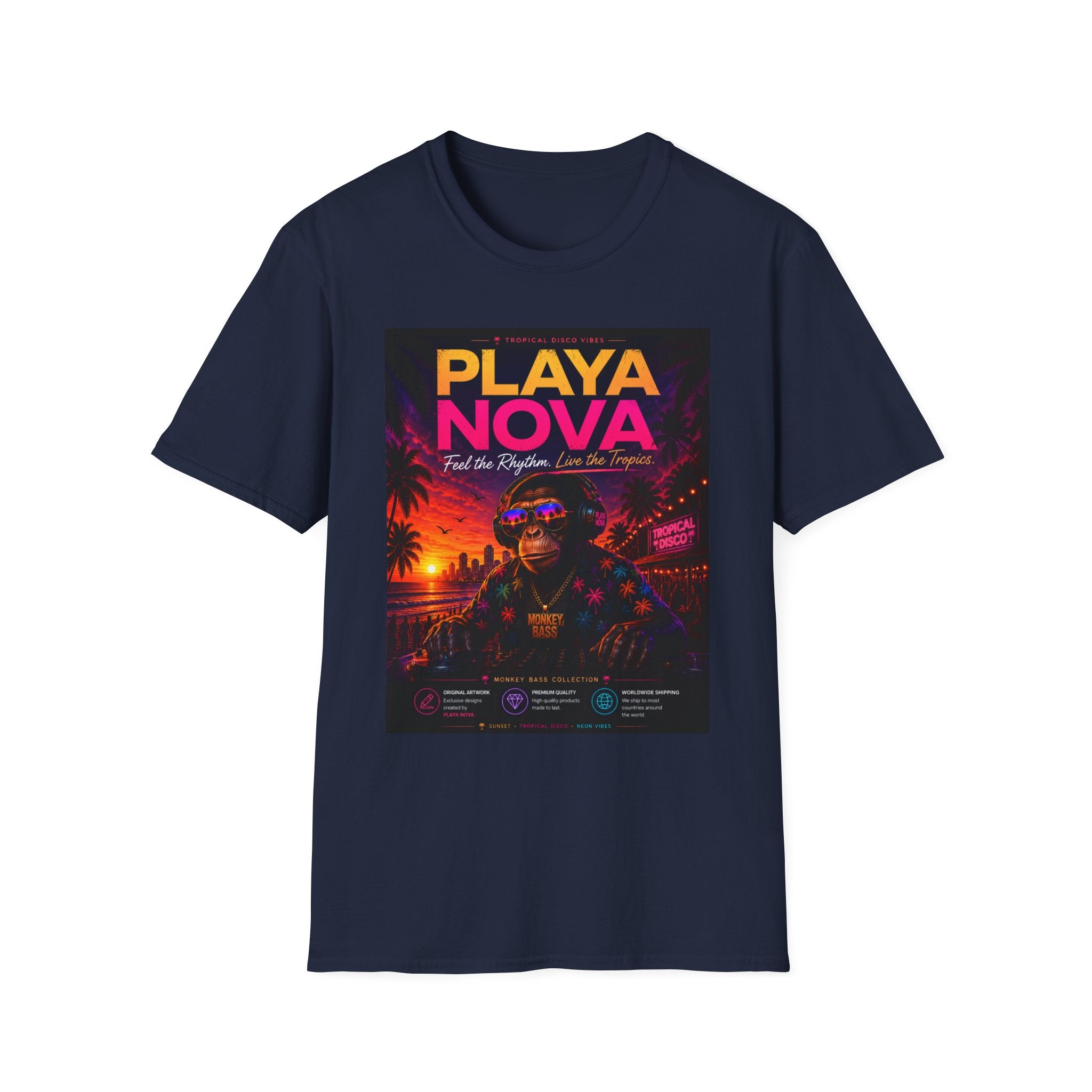 Playa Nova Retro Tropical Graphic T-Shirt — "Feel the Rhythm, Live the Tropics"