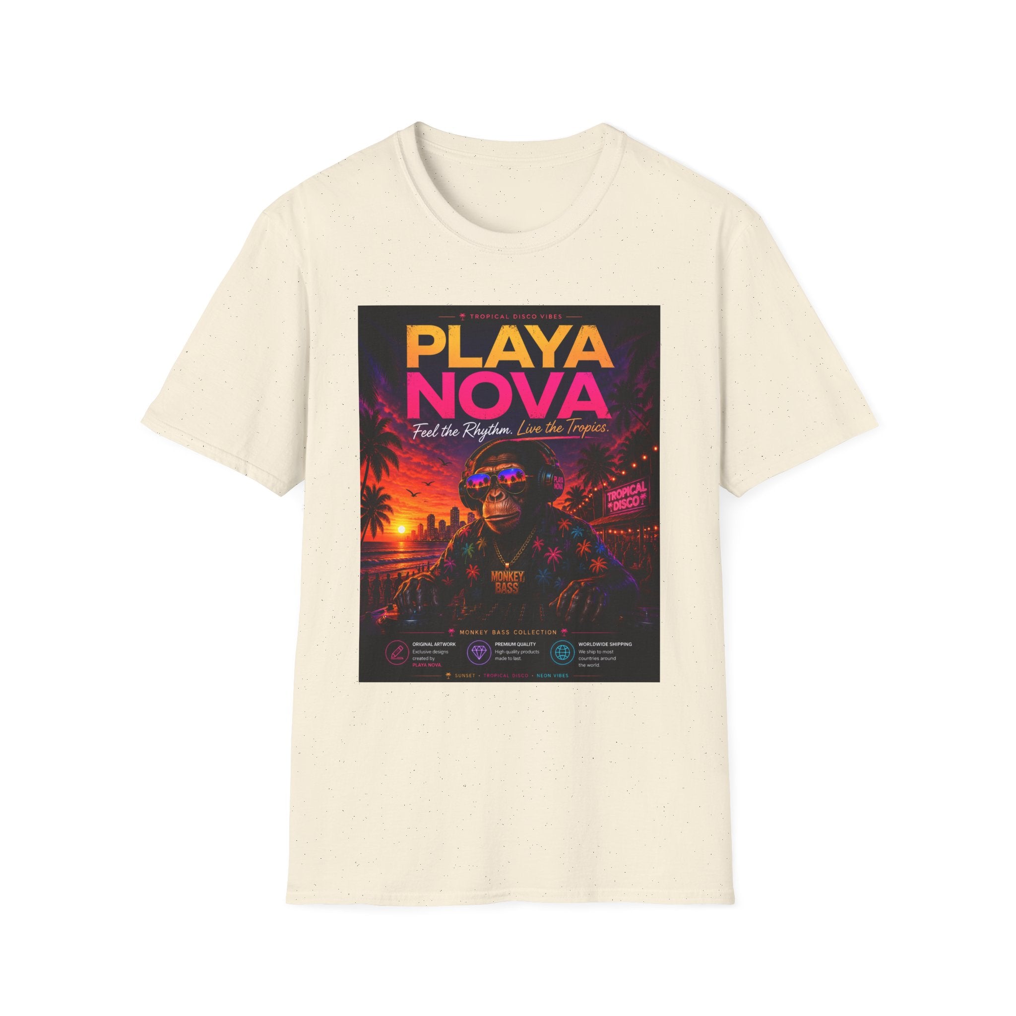Playa Nova Retro Tropical Graphic T-Shirt — "Feel the Rhythm, Live the Tropics"