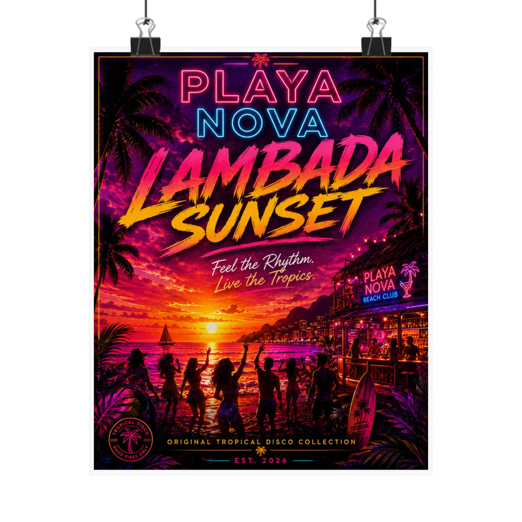 Lambada Sunset Poster — Playa Nova Tropical Disco Beach Art