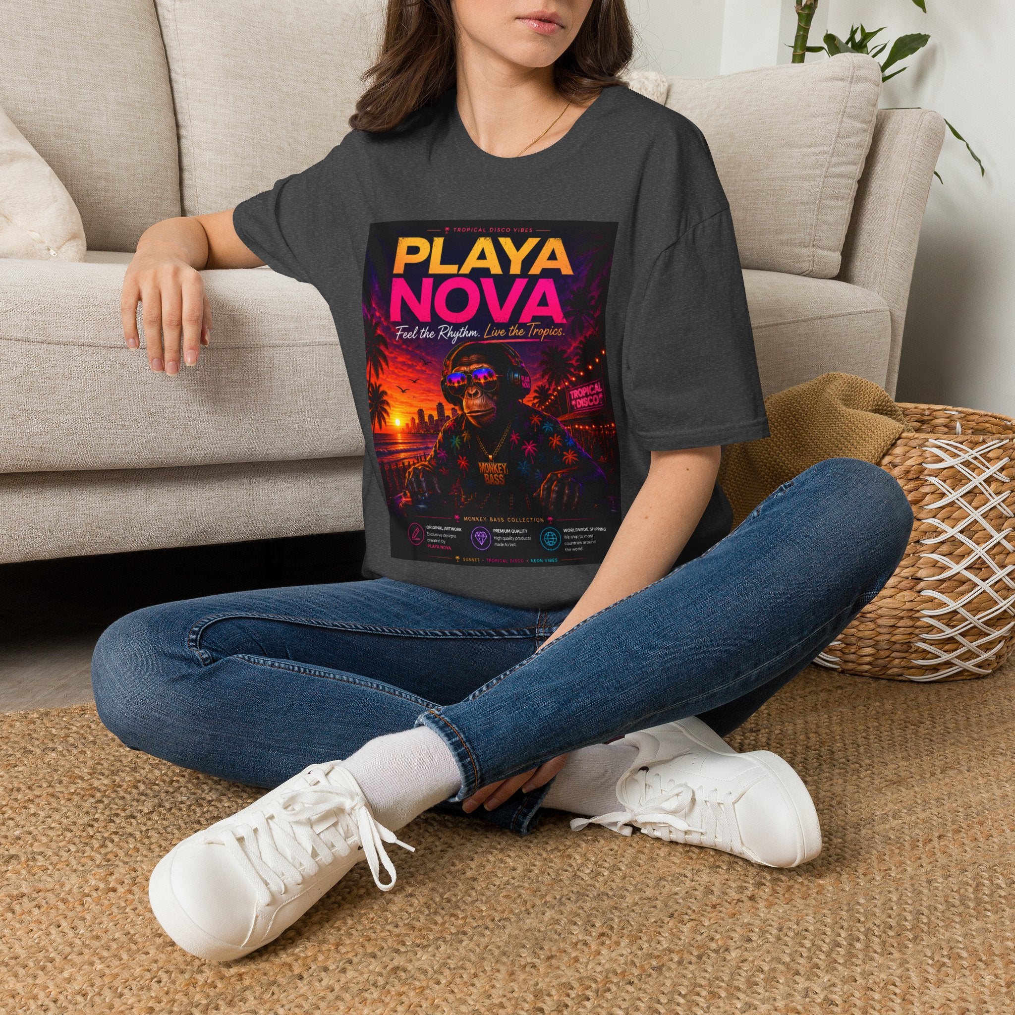 Playa Nova Retro Tropical Graphic T-Shirt — "Feel the Rhythm, Live the Tropics"