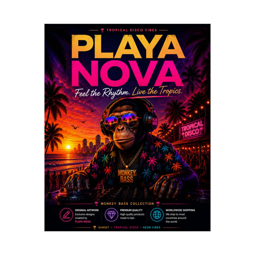 Playa Nova Matte Poster — Tropical Disco Monkey Bass Sunset Wall Art