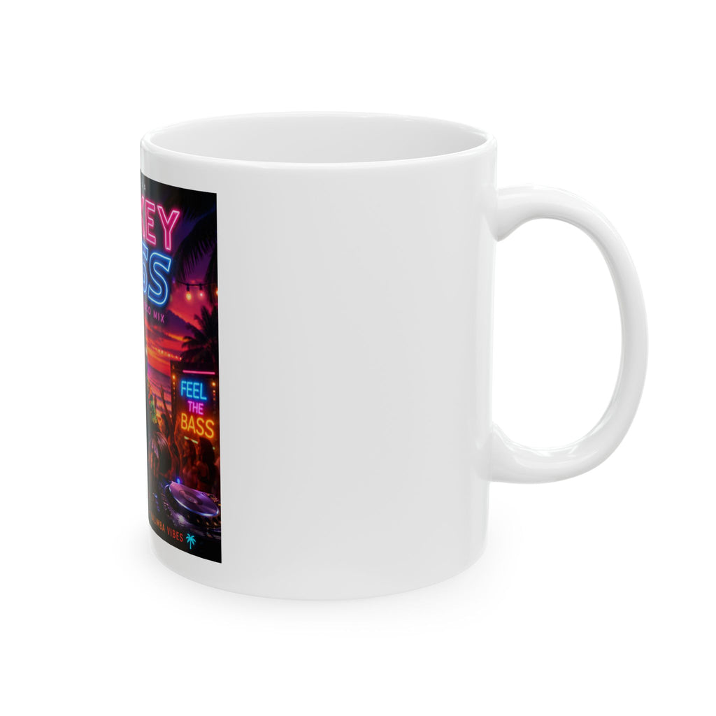Monkey Bass Ceramic Mug — Neon Disco DJ Ape Coffee Cup (11oz & 15oz)
