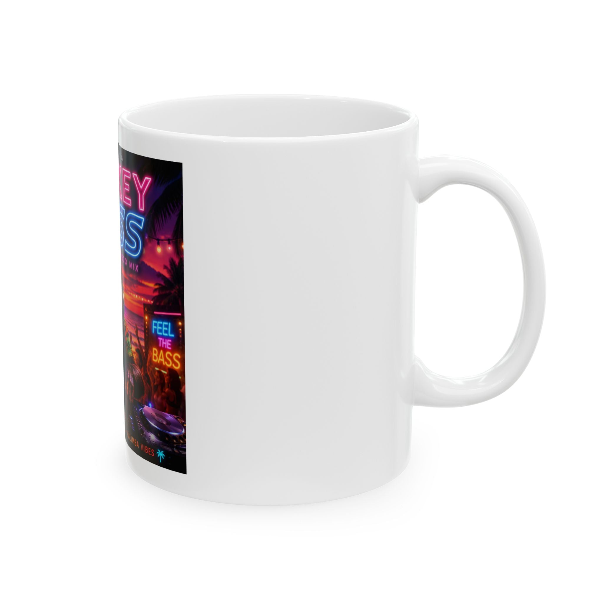 Monkey Bass Ceramic Mug — Neon Disco DJ Ape Coffee Cup (11oz & 15oz)