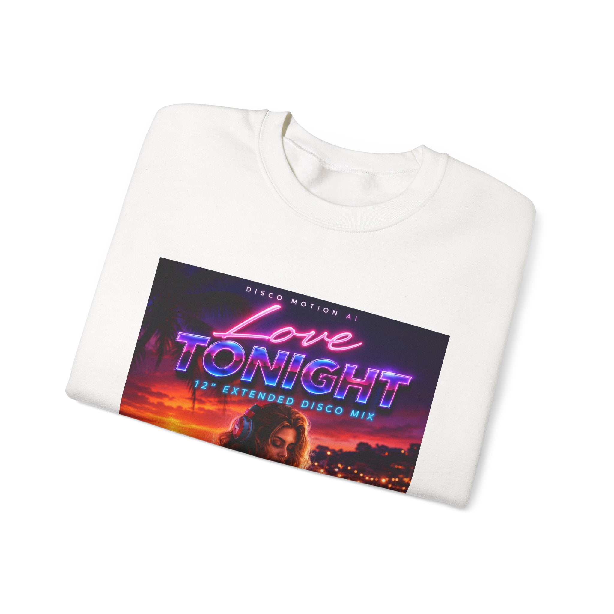 Crewneck Sweatshirt — Retro "Love Tonight" Neon City Graphic