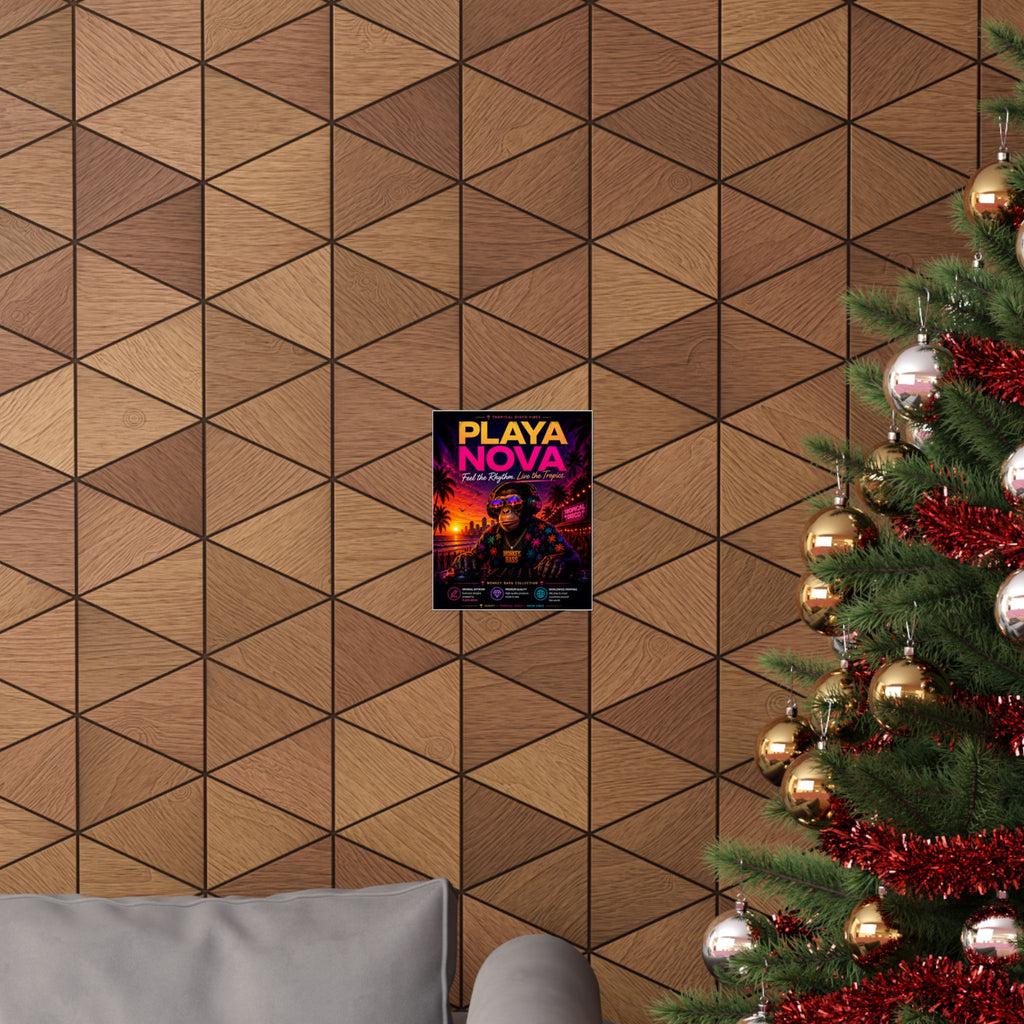 Playa Nova Matte Poster — Tropical Disco Monkey Bass Sunset Wall Art