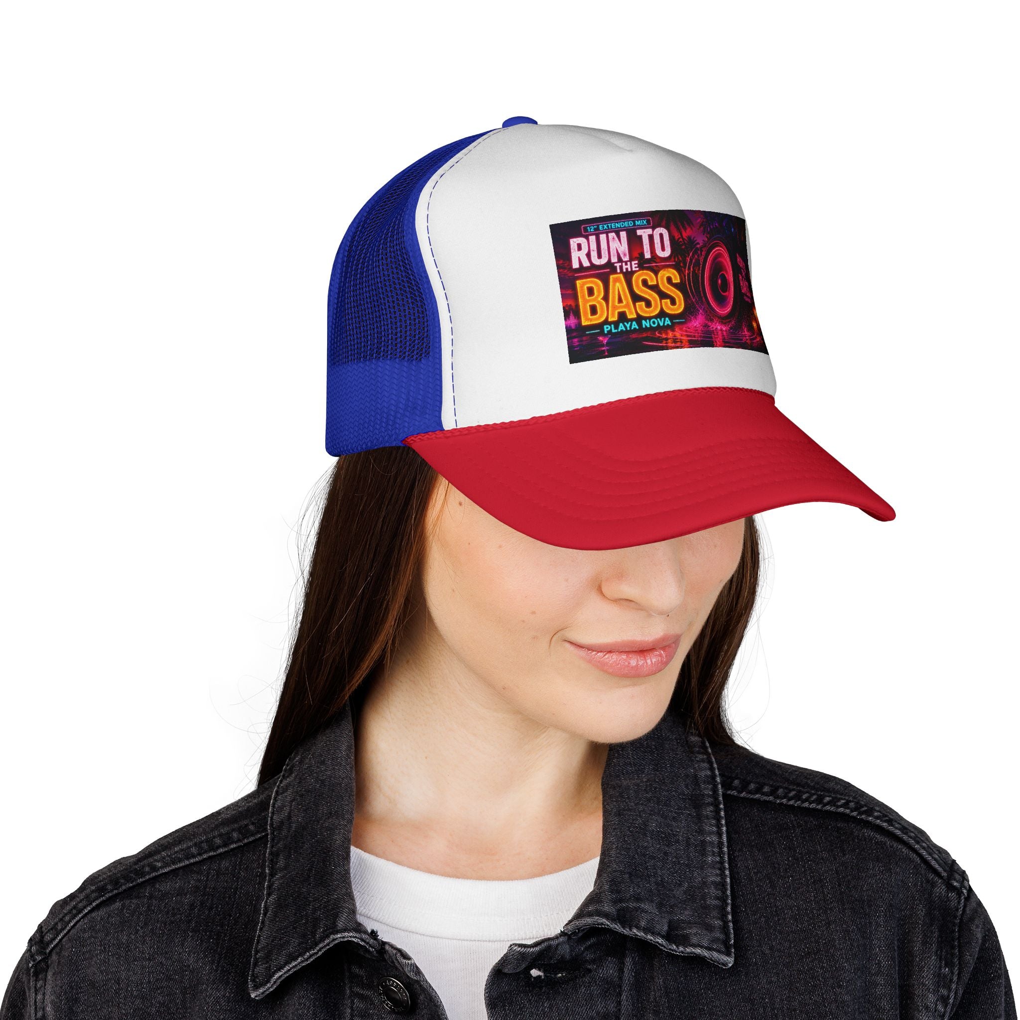 Run to the Bass Trucker Cap — Neon EDM Festival Hat