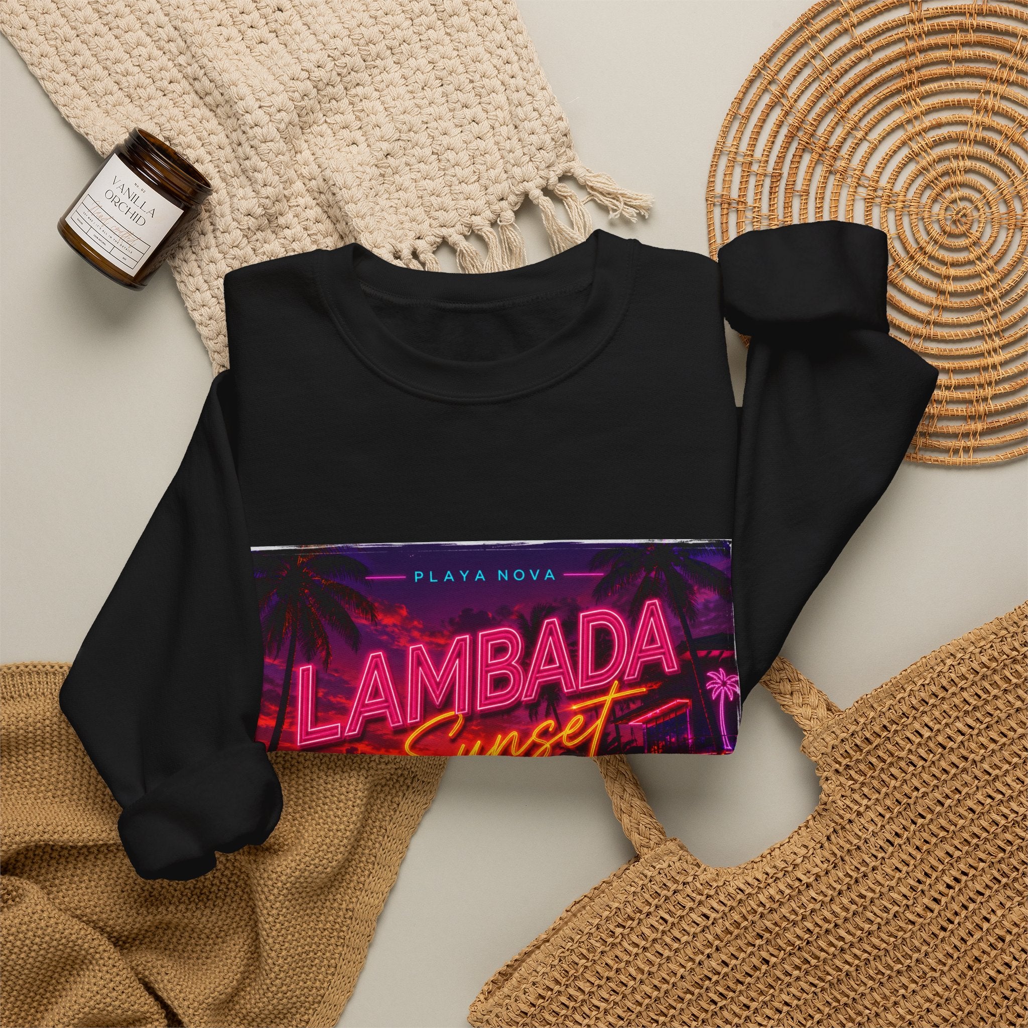 Lambada Sunset Crewneck Sweatshirt — Retro Neon Beach Vibes