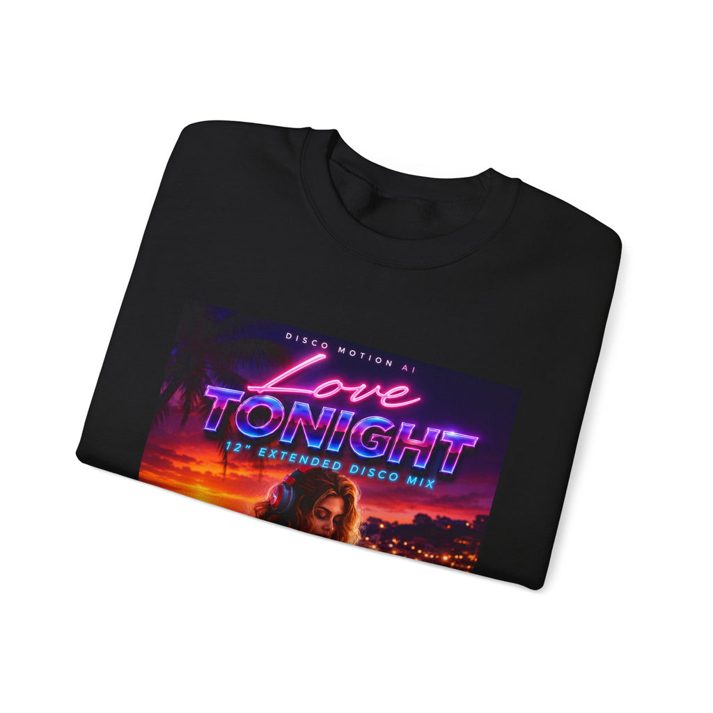 Crewneck Sweatshirt — Retro "Love Tonight" Neon City Graphic