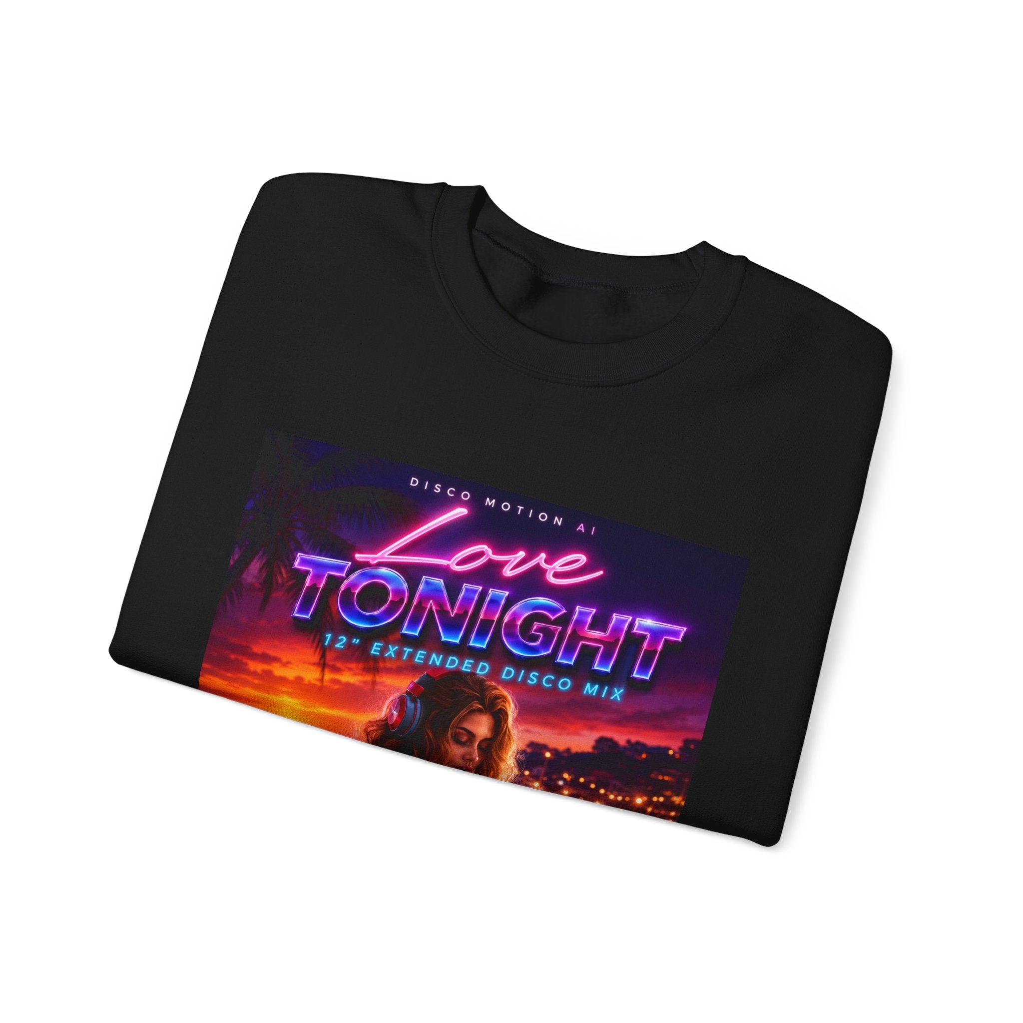 Crewneck Sweatshirt — Retro "Love Tonight" Neon City Graphic
