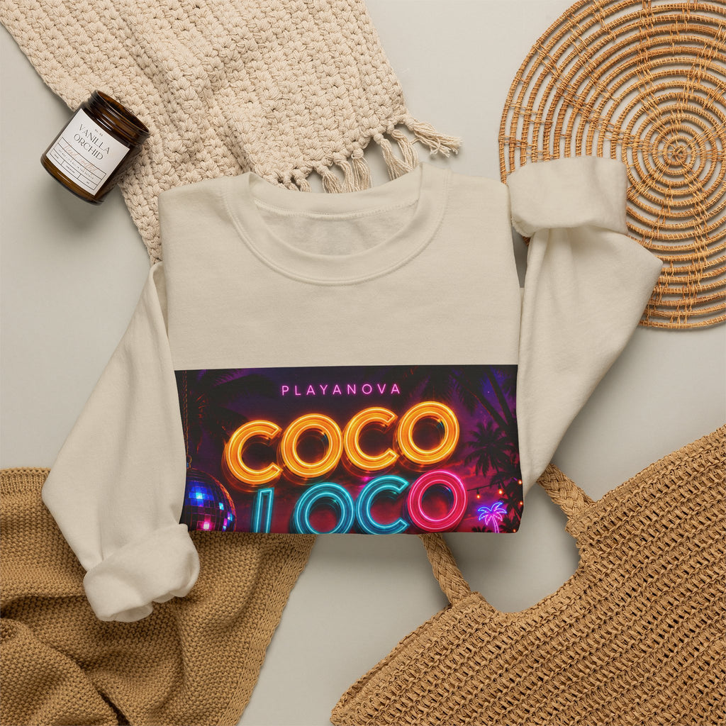 Coco Loco Neon Graphic Sweatshirt — Tropical Retro Beach Vibes