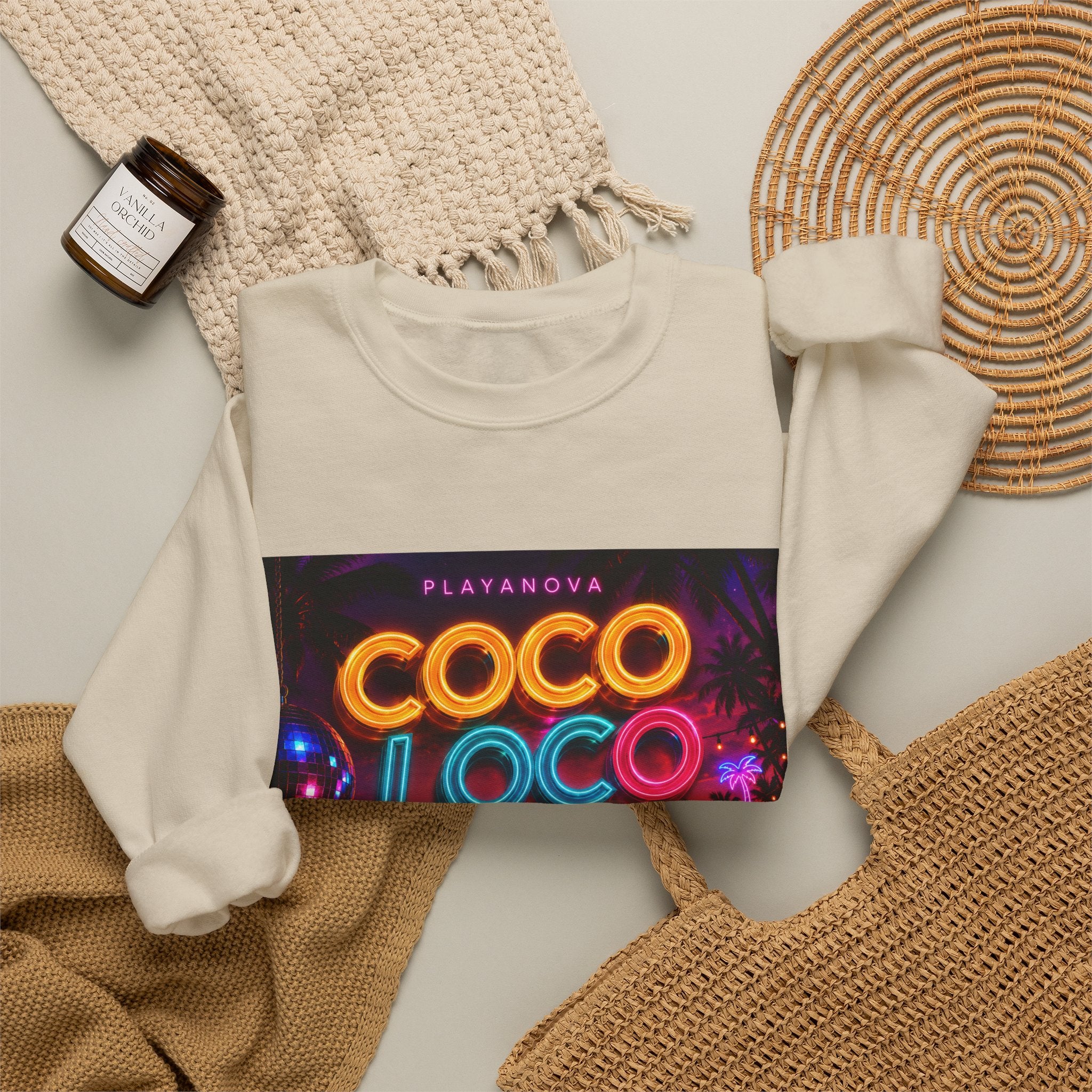 Coco Loco Neon Graphic Sweatshirt — Tropical Retro Beach Vibes
