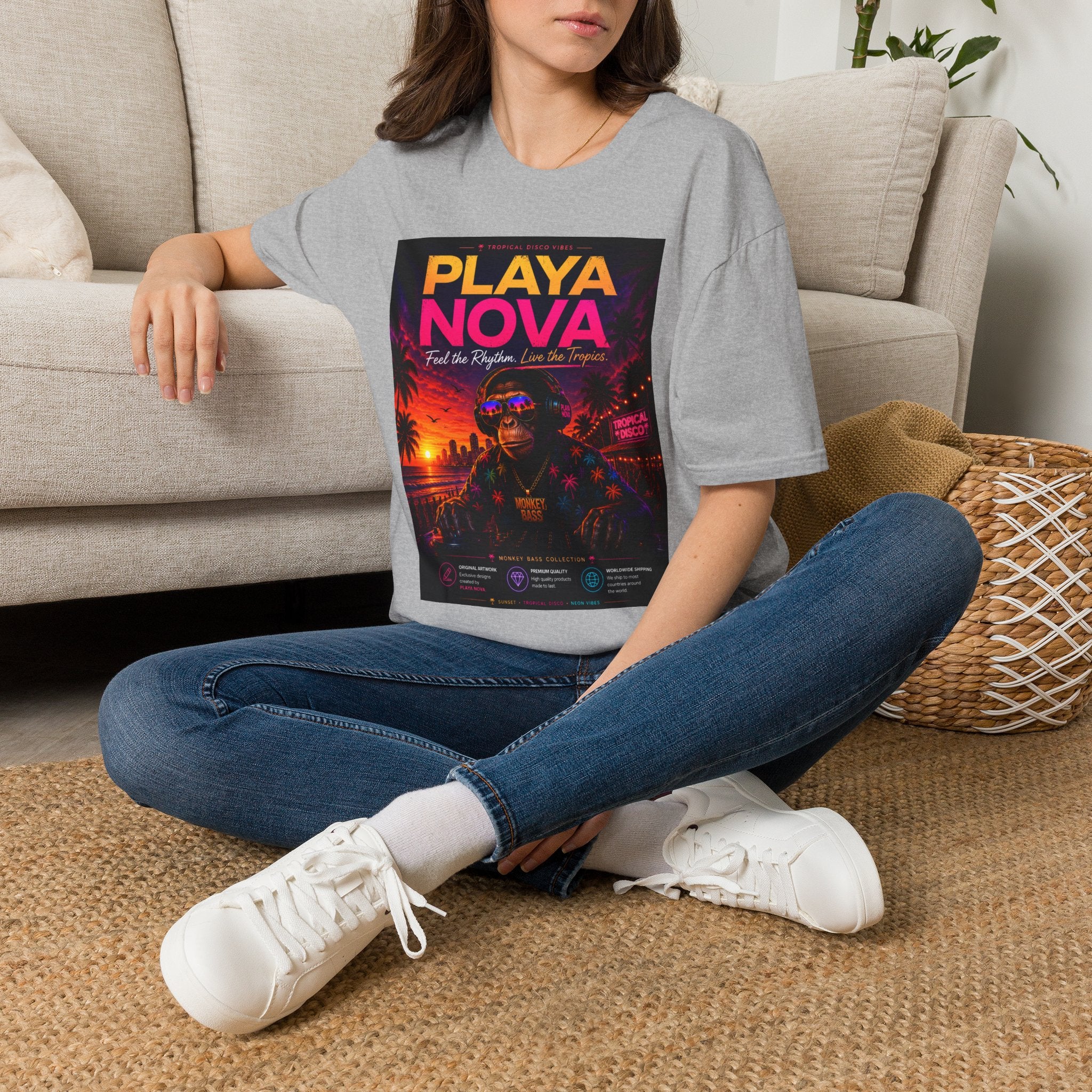Playa Nova Retro Tropical Graphic T-Shirt — "Feel the Rhythm, Live the Tropics"