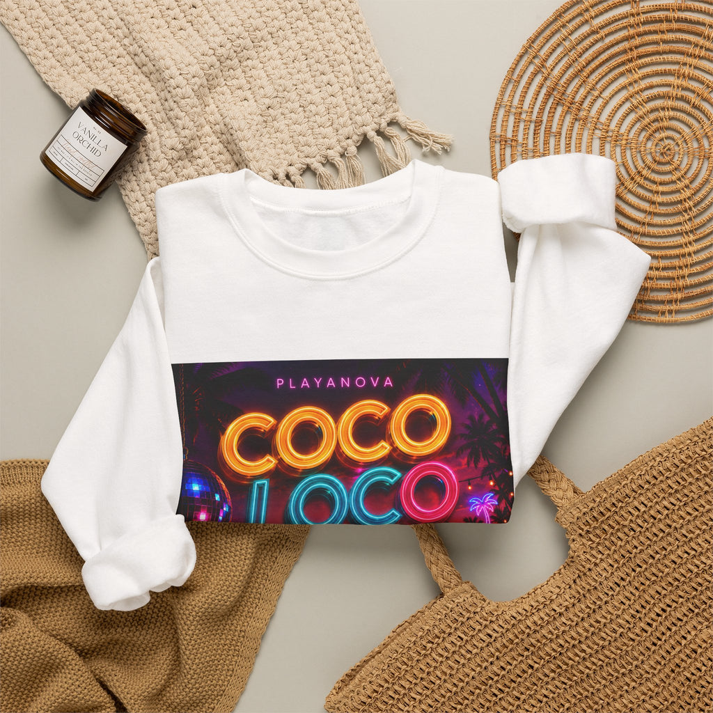 Coco Loco Neon Graphic Sweatshirt — Tropical Retro Beach Vibes