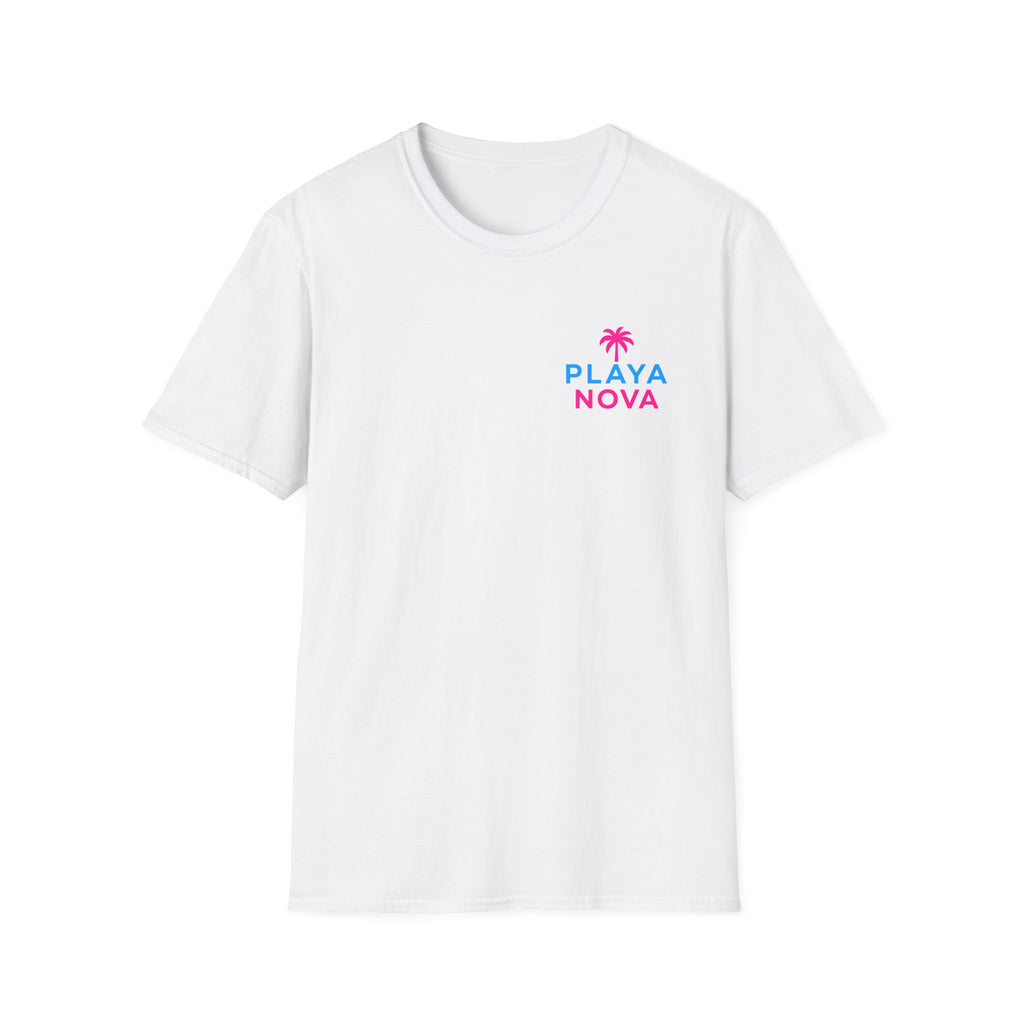 Playa Nova T-Shirt — Retro Pink & Blue Palm Beach Tee