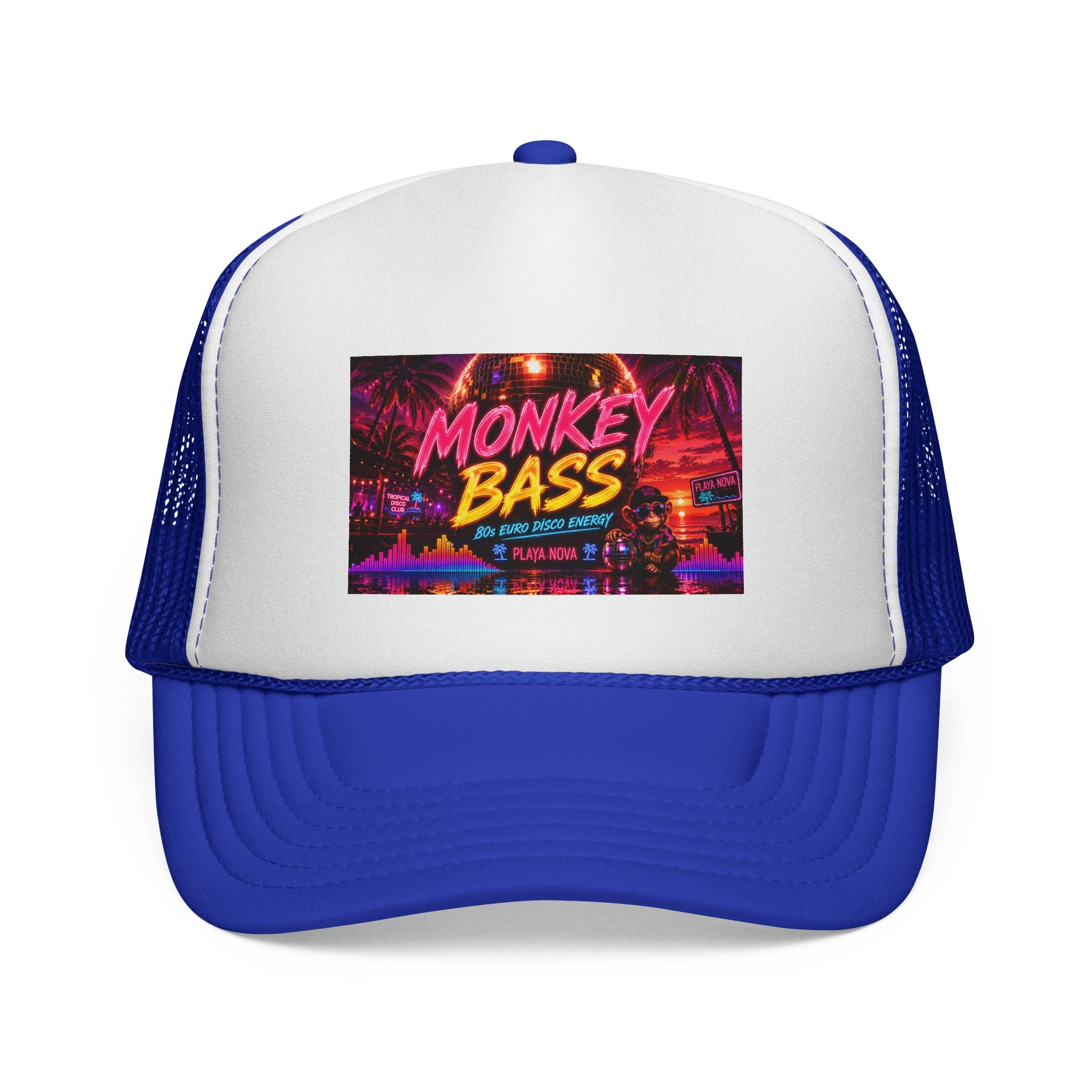 Monkey Bass Trucker Cap — Retro Neon Music Festival Hat