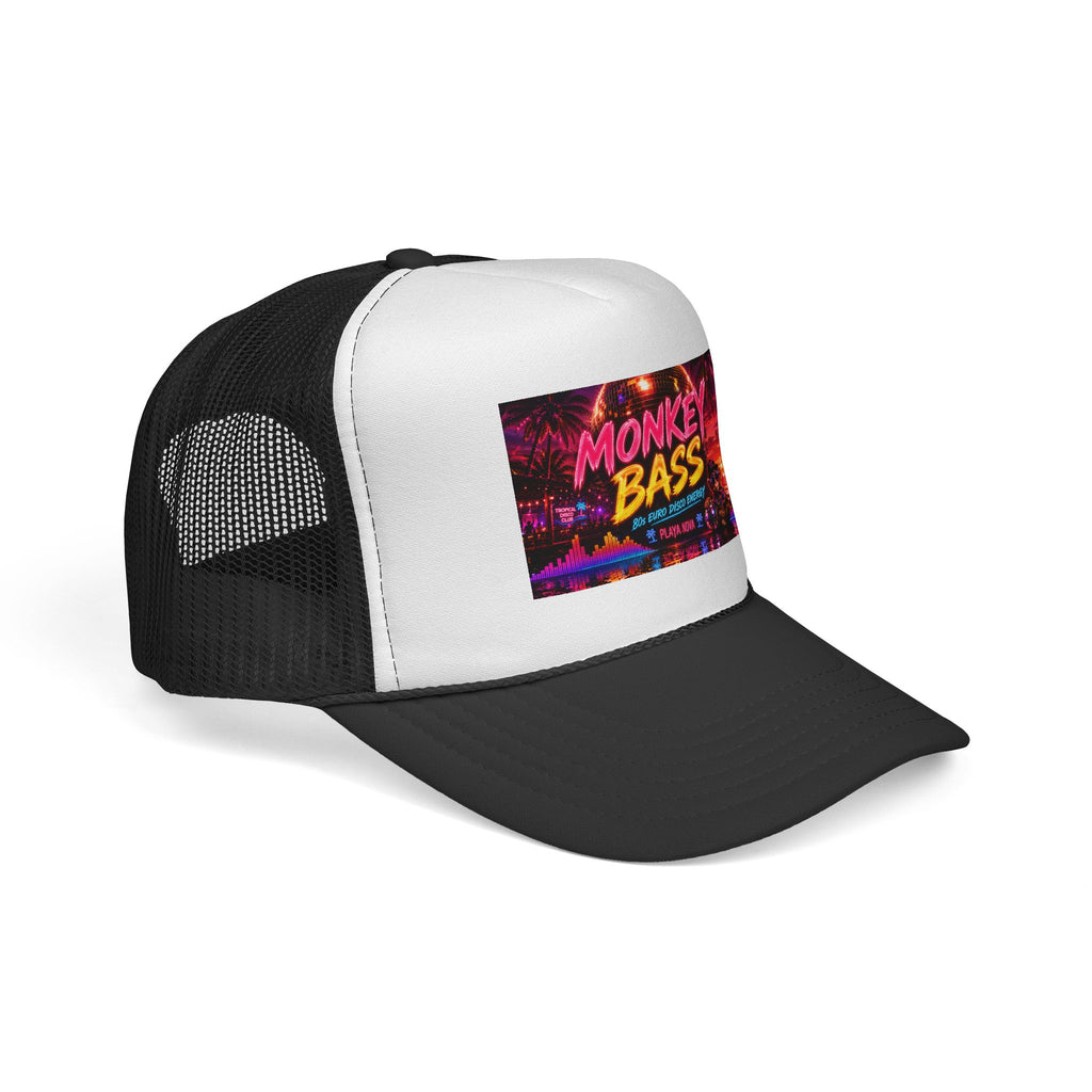 Monkey Bass Trucker Cap — Retro Neon Music Festival Hat