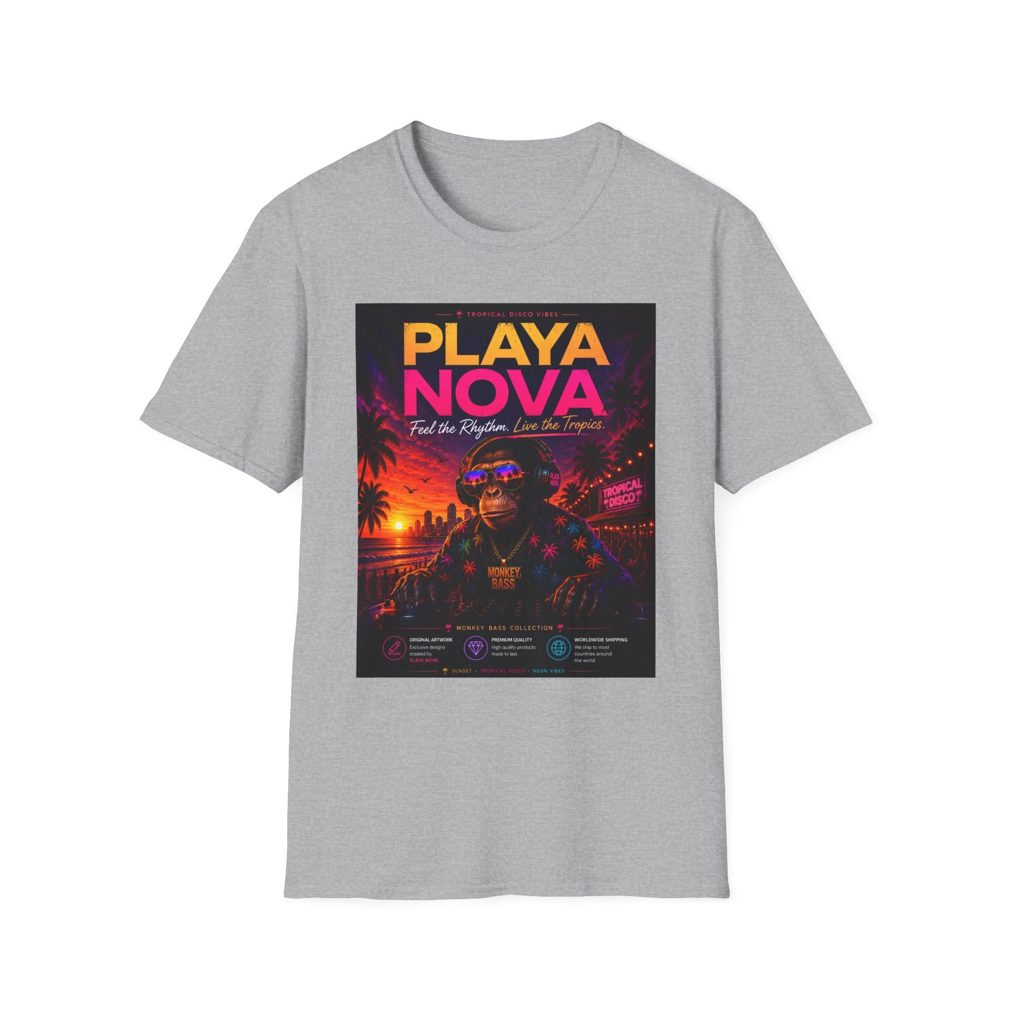 Playa Nova Retro Tropical Graphic T-Shirt — "Feel the Rhythm, Live the Tropics"