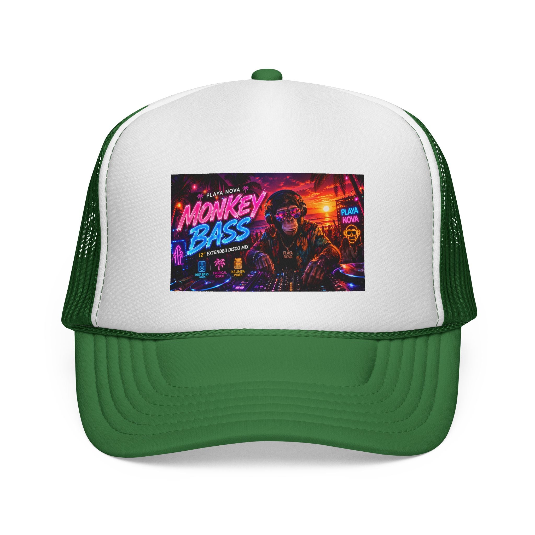 Monkey Bass Trucker Cap — Neon Retro EDM Music Festival Hat