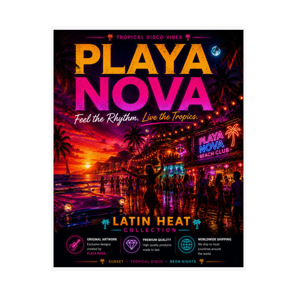 Playa Nova Vintage Beach Poster — 'Feel the Rhythm, Live the Tropics' Matte Print