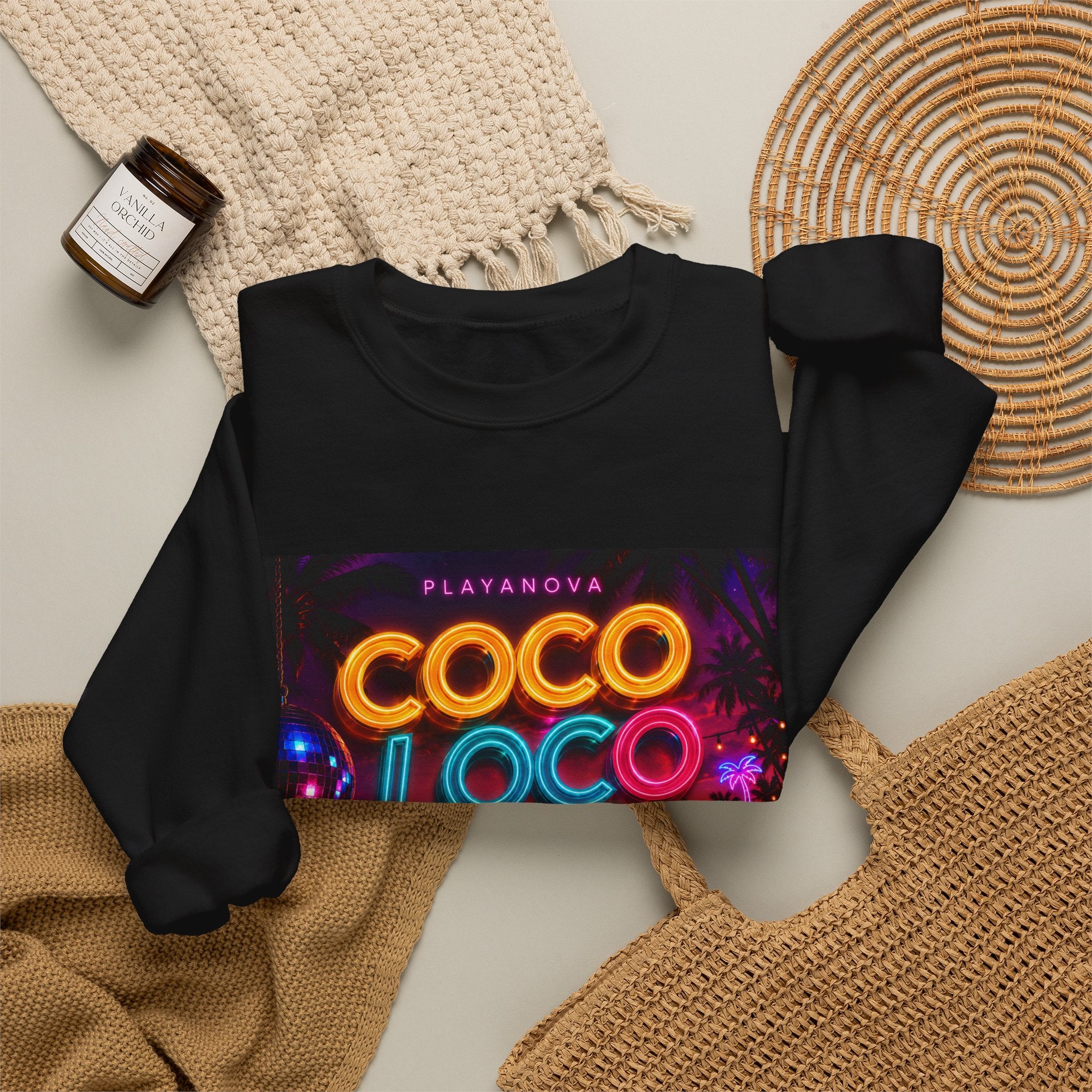 Coco Loco Neon Graphic Sweatshirt — Tropical Retro Beach Vibes