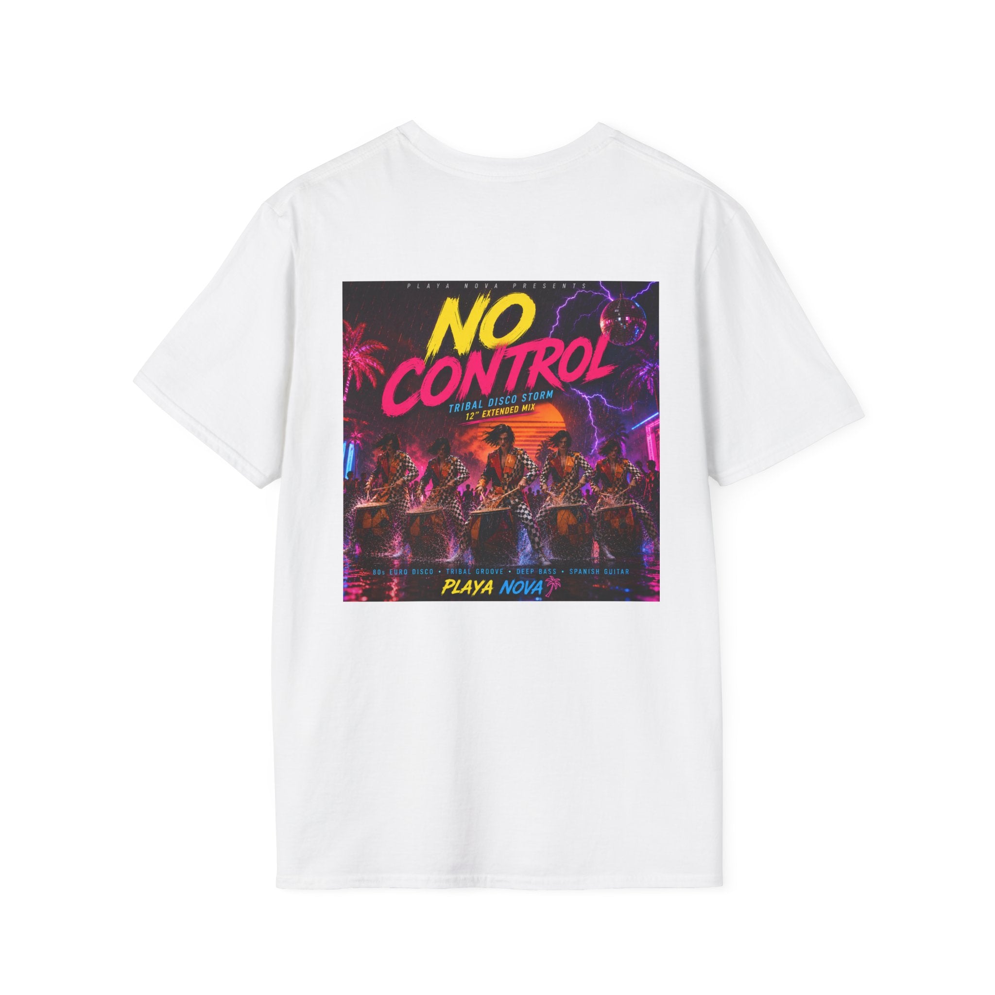 Playa Nova Palm T-Shirt — Retro Pink & Blue Beach Tee