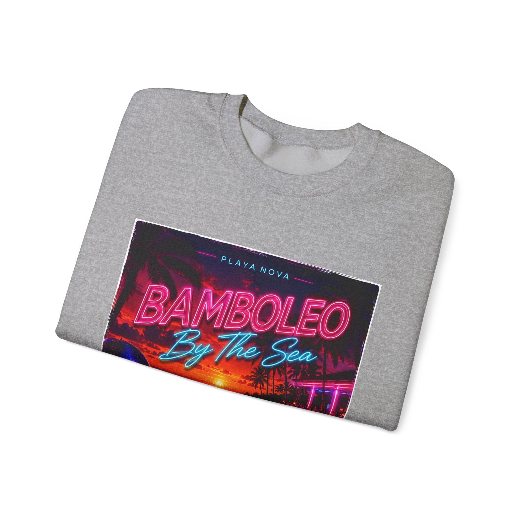 Crewneck Sweatshirt — 'Bamboleo By The Sea' Retro Neon Beach Design