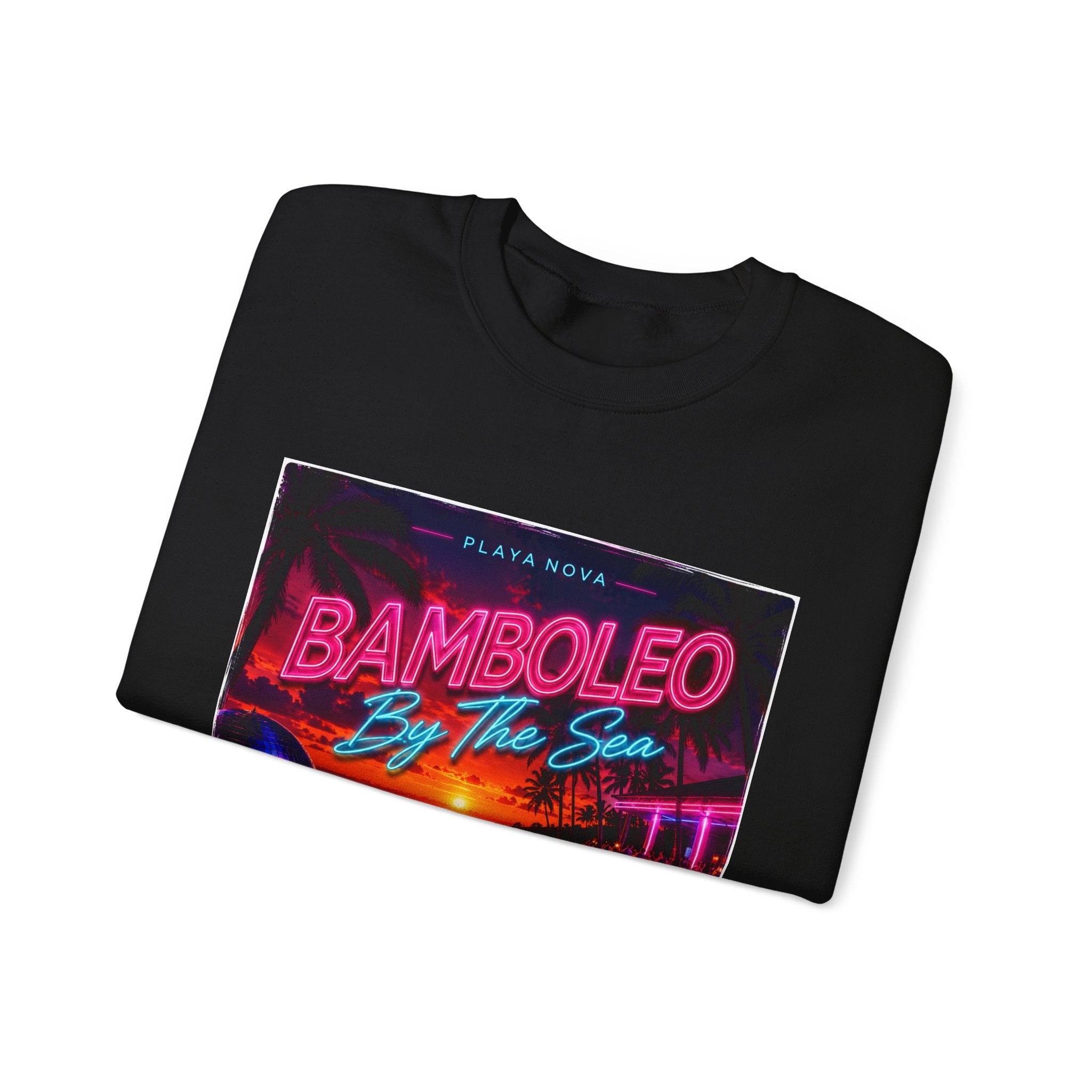 Crewneck Sweatshirt — 'Bamboleo By The Sea' Retro Neon Beach Design