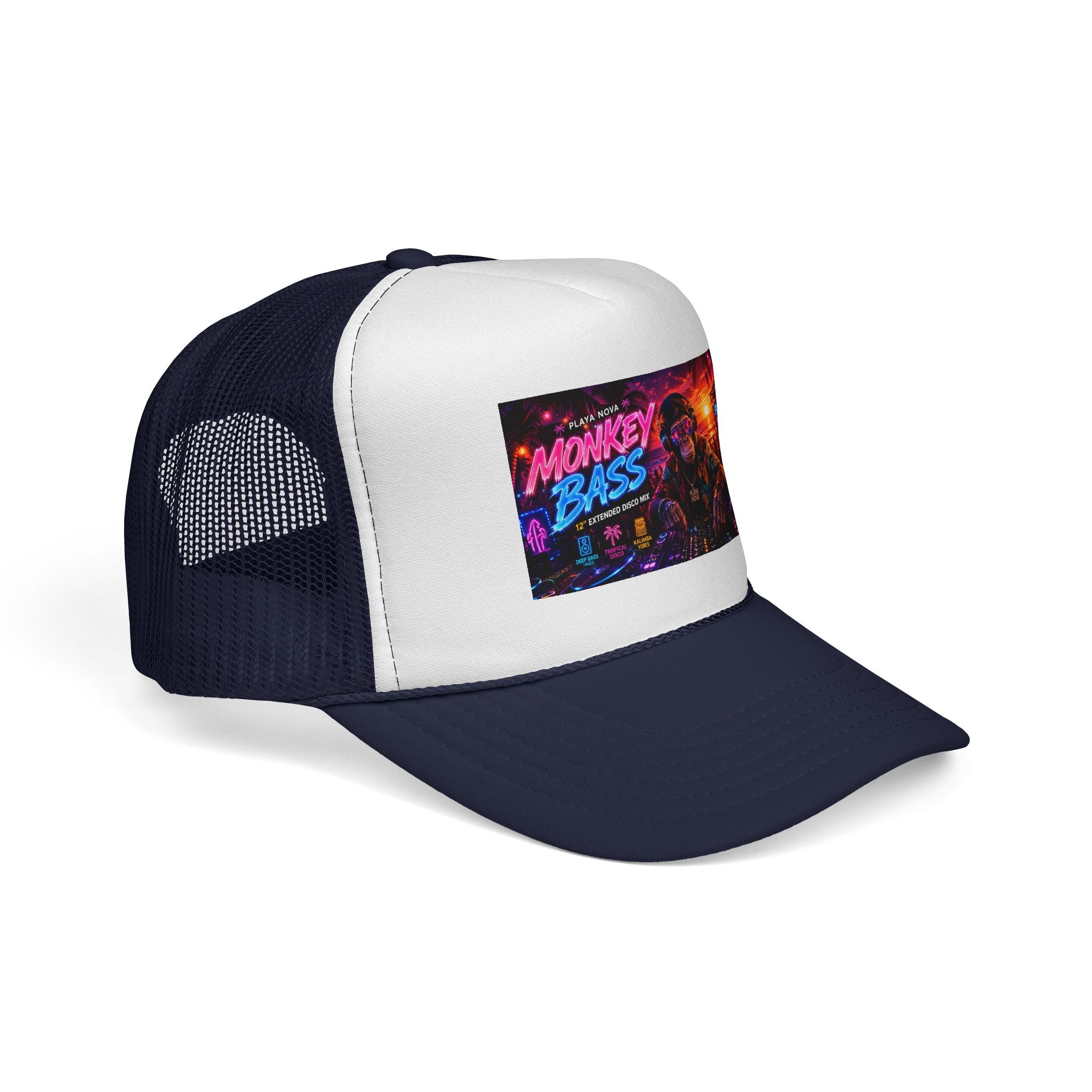 Monkey Bass Trucker Cap — Neon Retro EDM Music Festival Hat