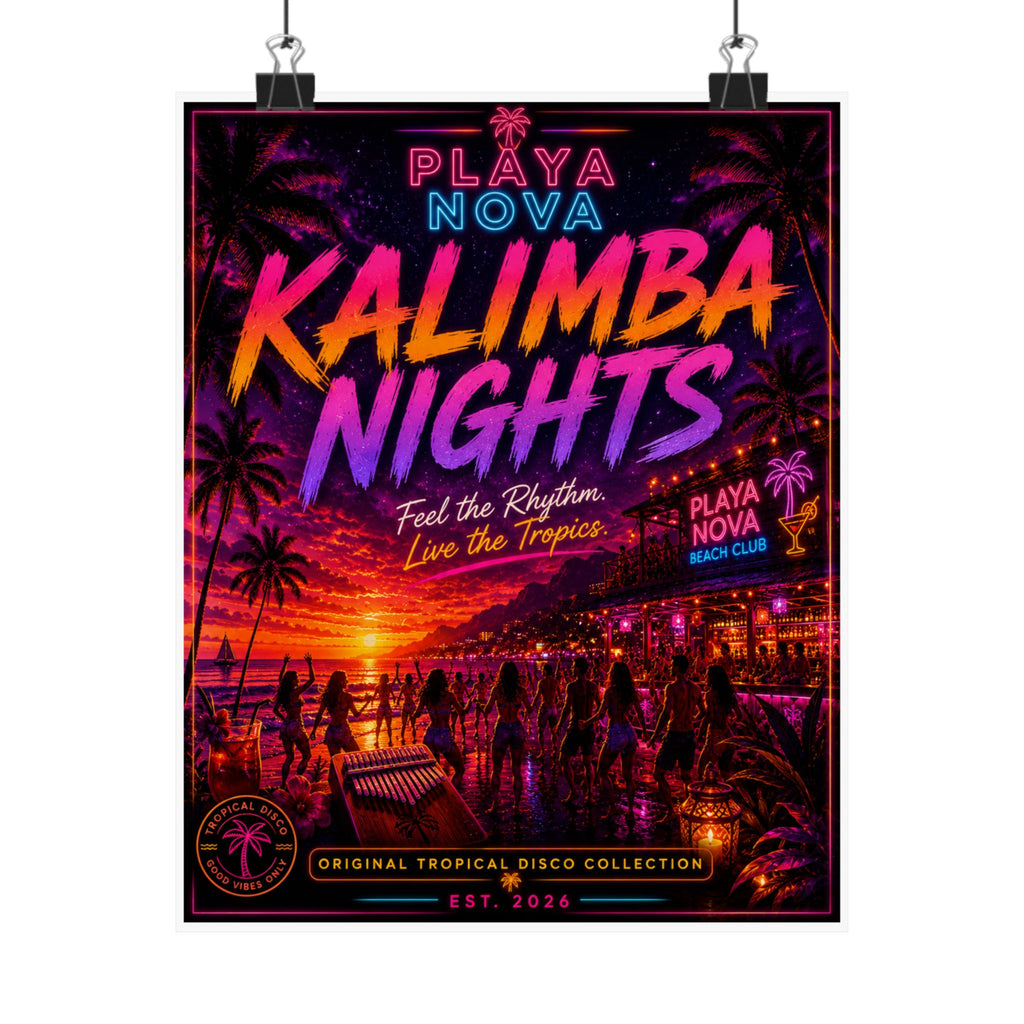 Kalimba Nights Poster — Playa Nova Tropical Beach Club Matte Vertical Print
