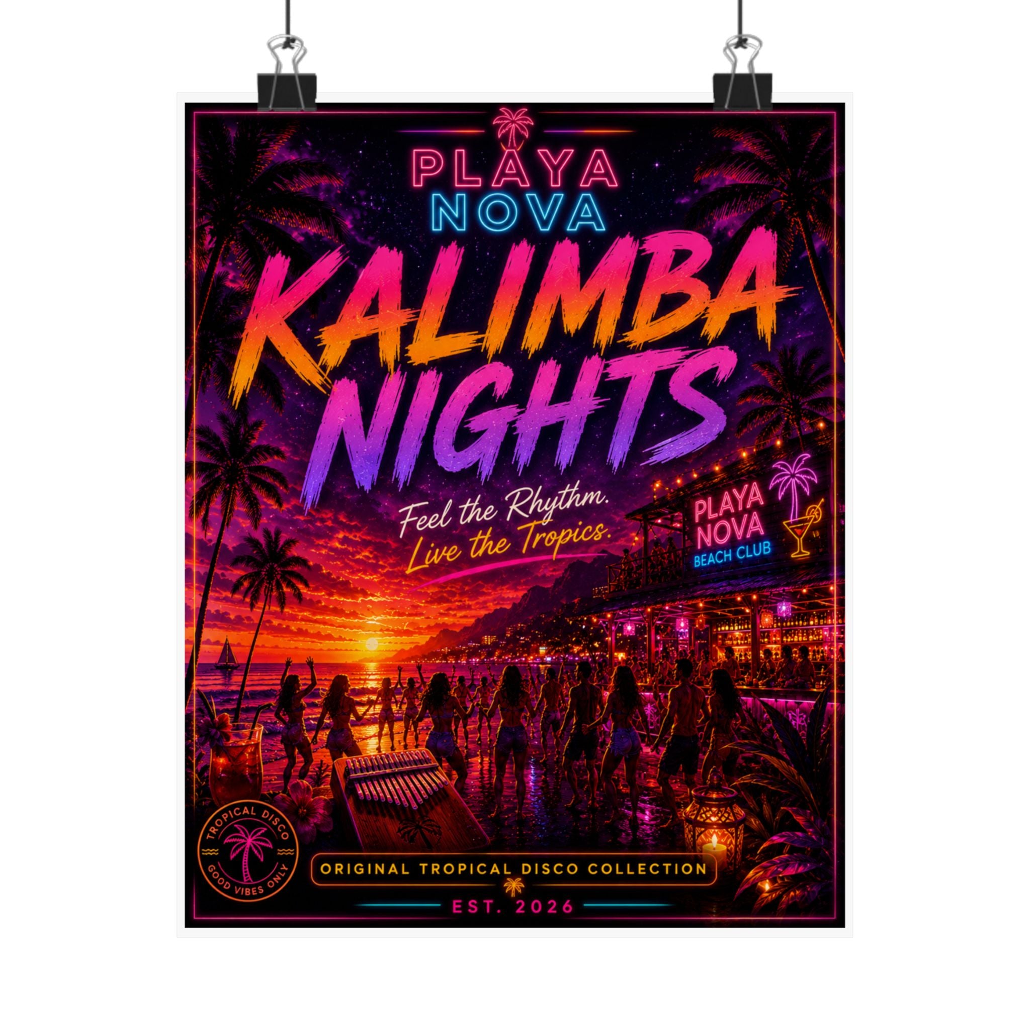 Kalimba Nights Poster — Playa Nova Tropical Beach Club Matte Vertical Print