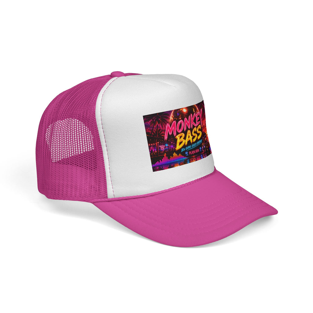 Monkey Bass Trucker Cap — Retro Neon Music Festival Hat