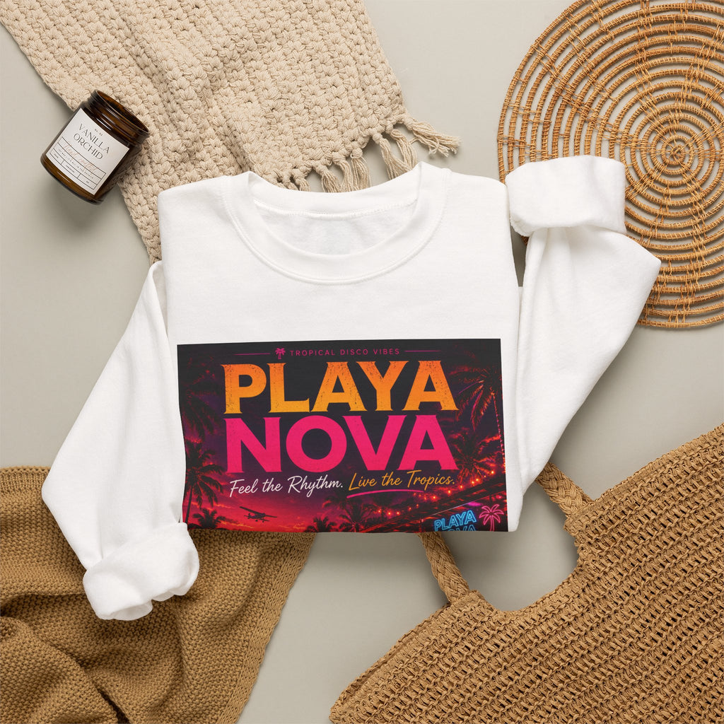 Playa Nova Retro Beach Crewneck Sweatshirt — Kalimba Nights Graphic