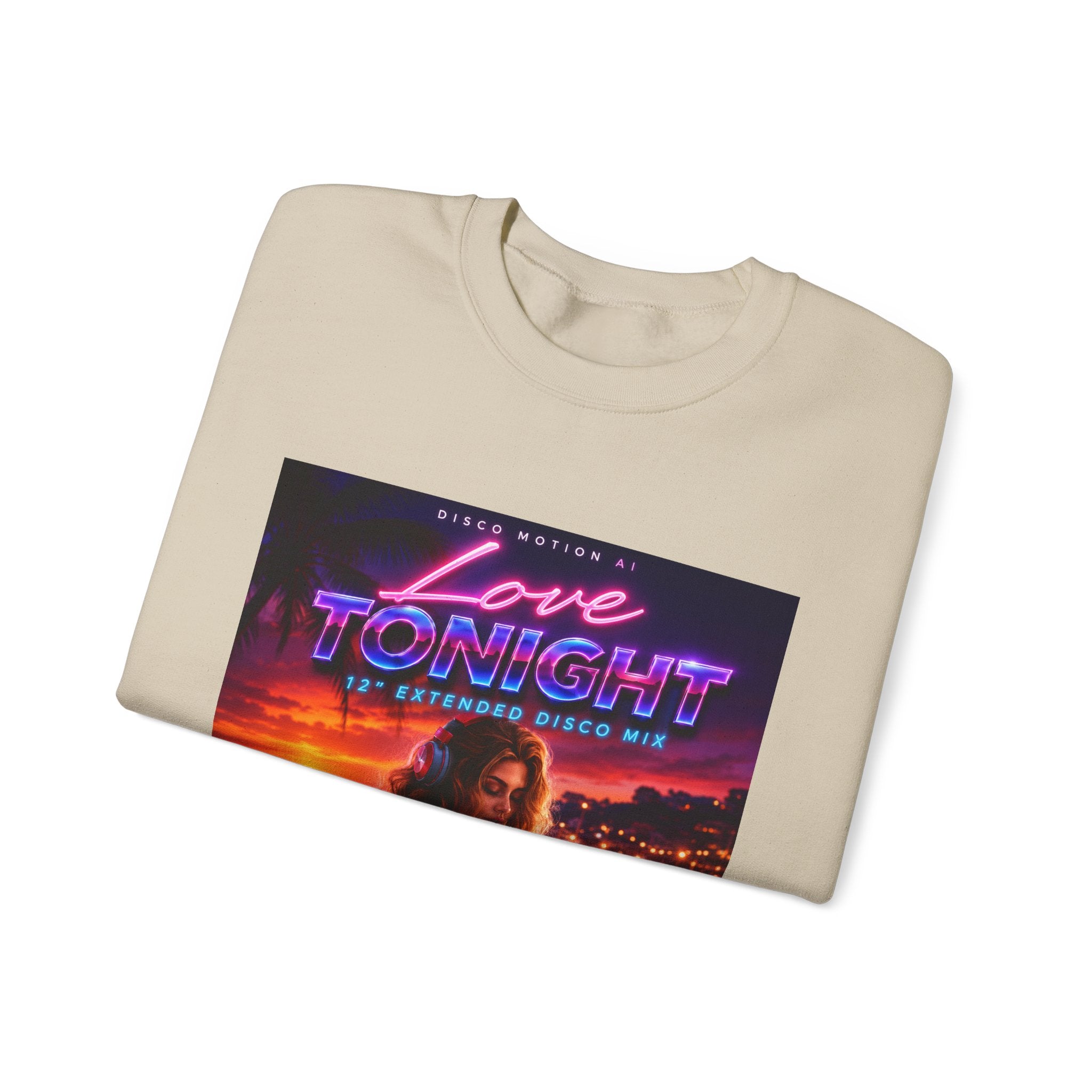 Crewneck Sweatshirt — Retro "Love Tonight" Neon City Graphic