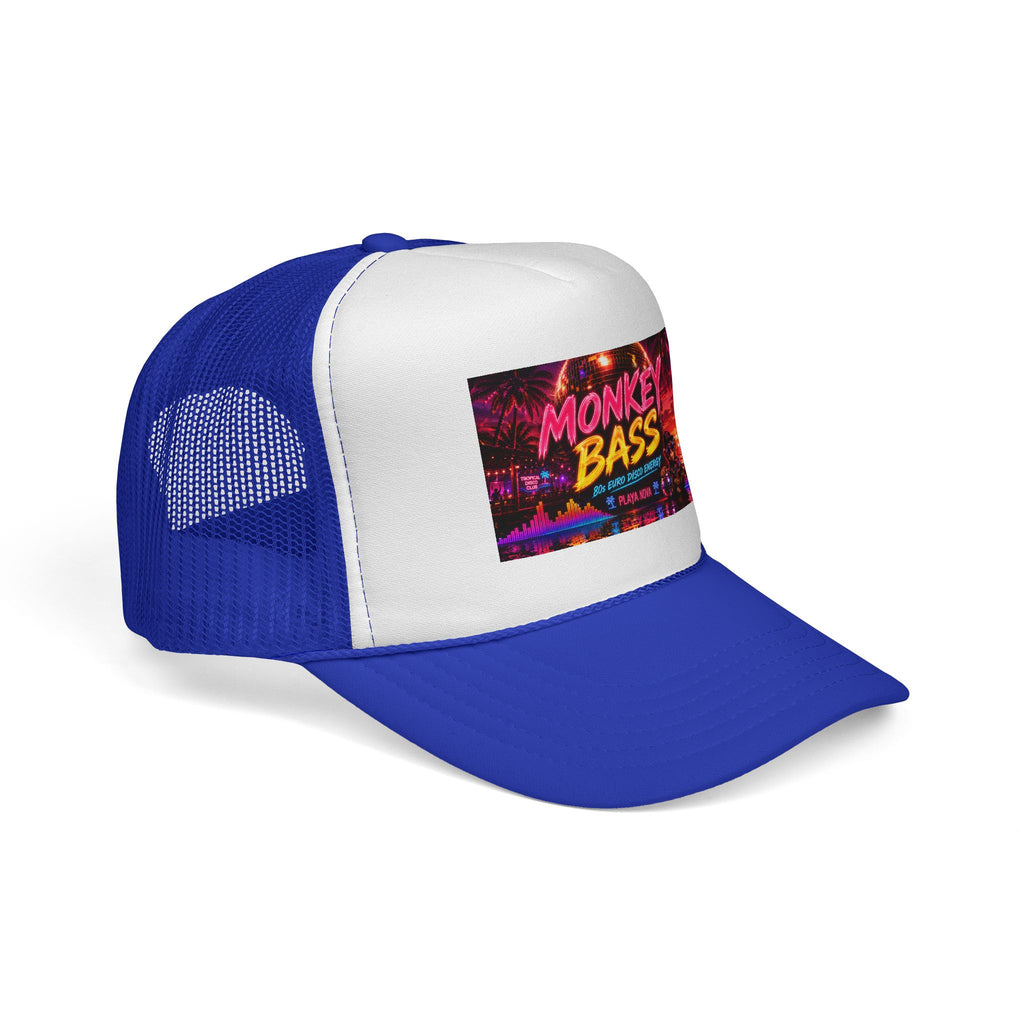 Monkey Bass Trucker Cap — Retro Neon Music Festival Hat