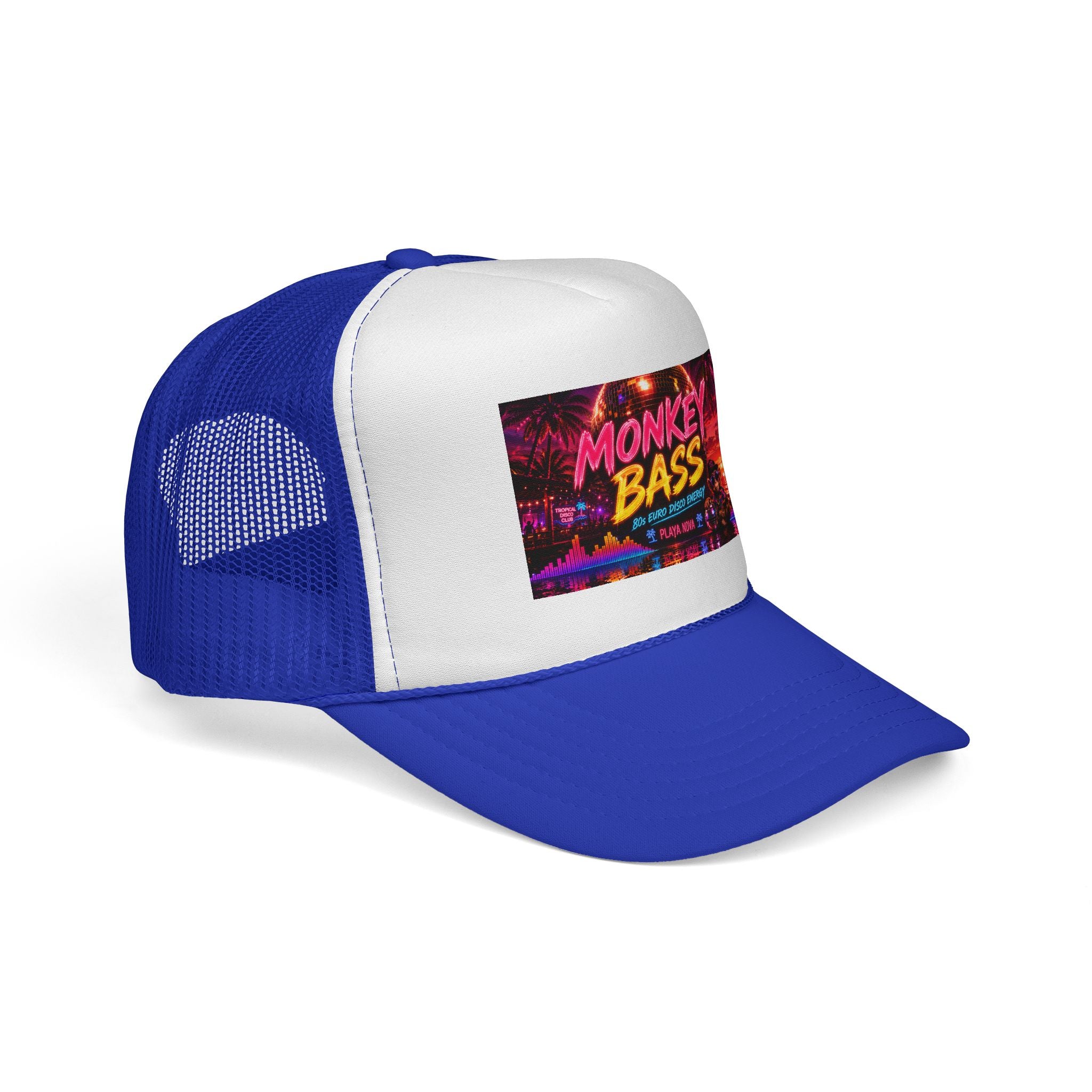 Monkey Bass Trucker Cap — Retro Neon Music Festival Hat