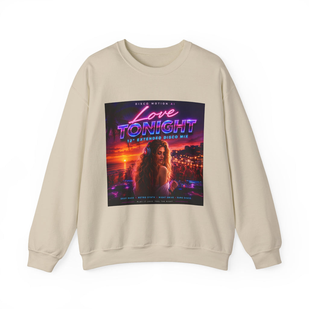 Crewneck Sweatshirt — Retro "Love Tonight" Neon City Graphic