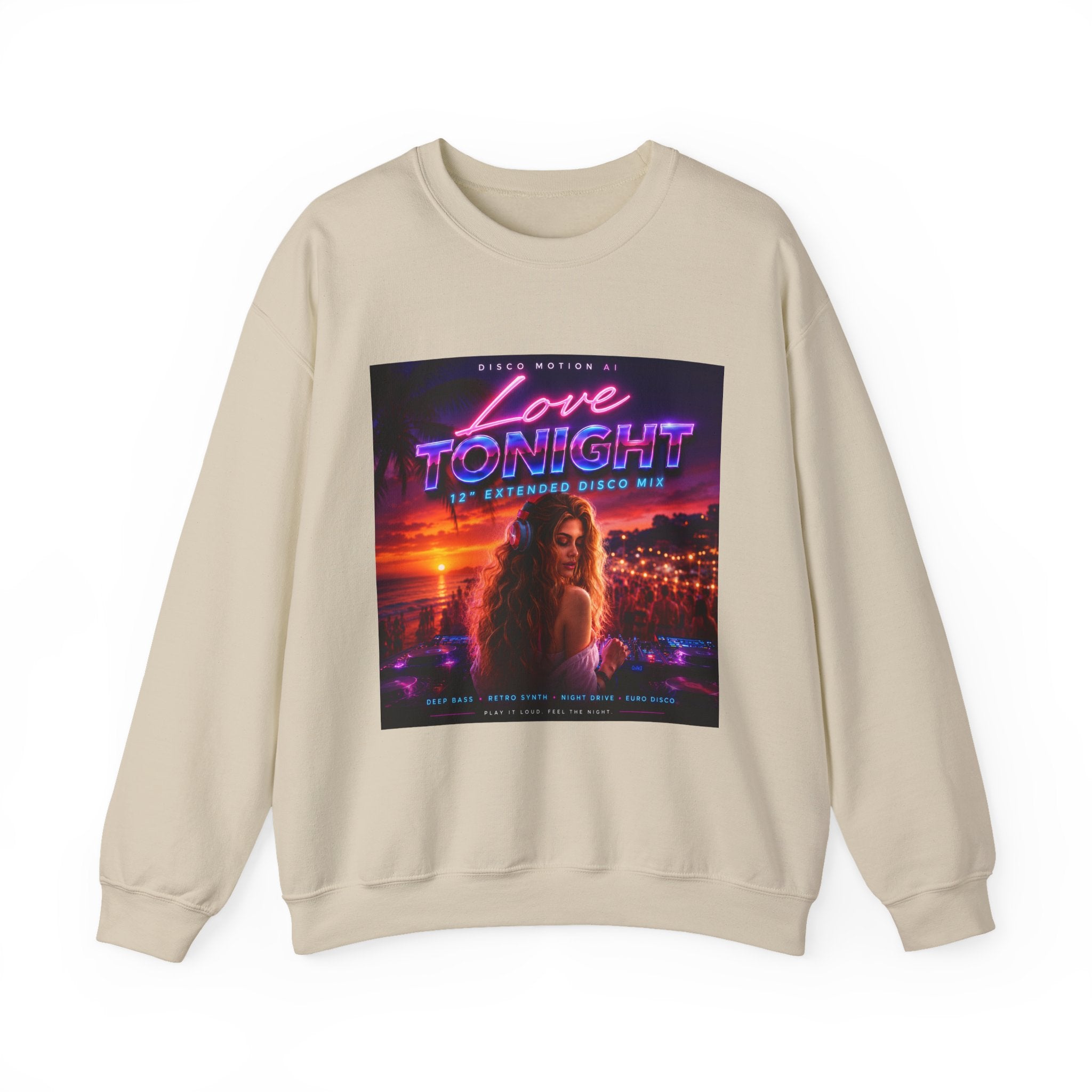Crewneck Sweatshirt — Retro "Love Tonight" Neon City Graphic