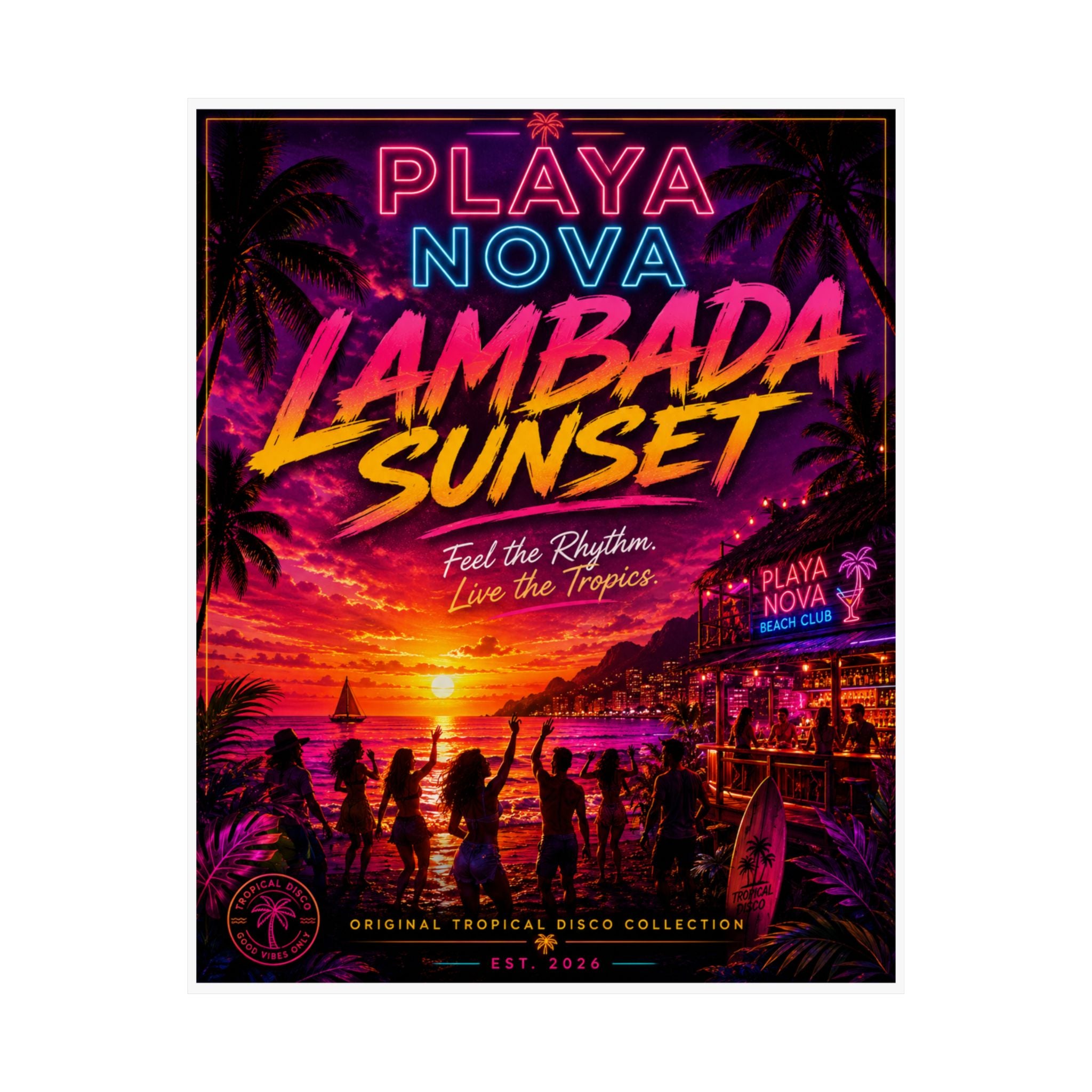 Lambada Sunset Poster — Playa Nova Tropical Disco Beach Art
