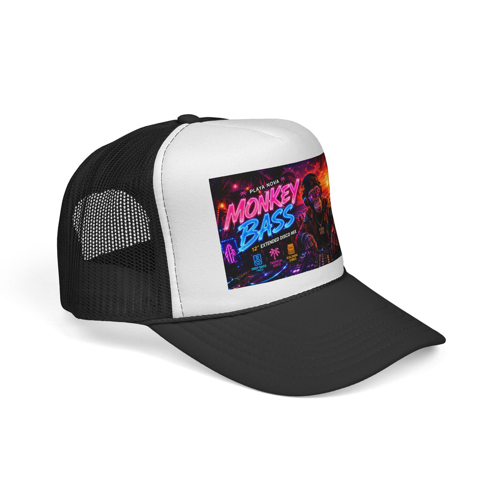 Monkey Bass Trucker Cap — Retro Neon Cyberpunk Music Festival Hat